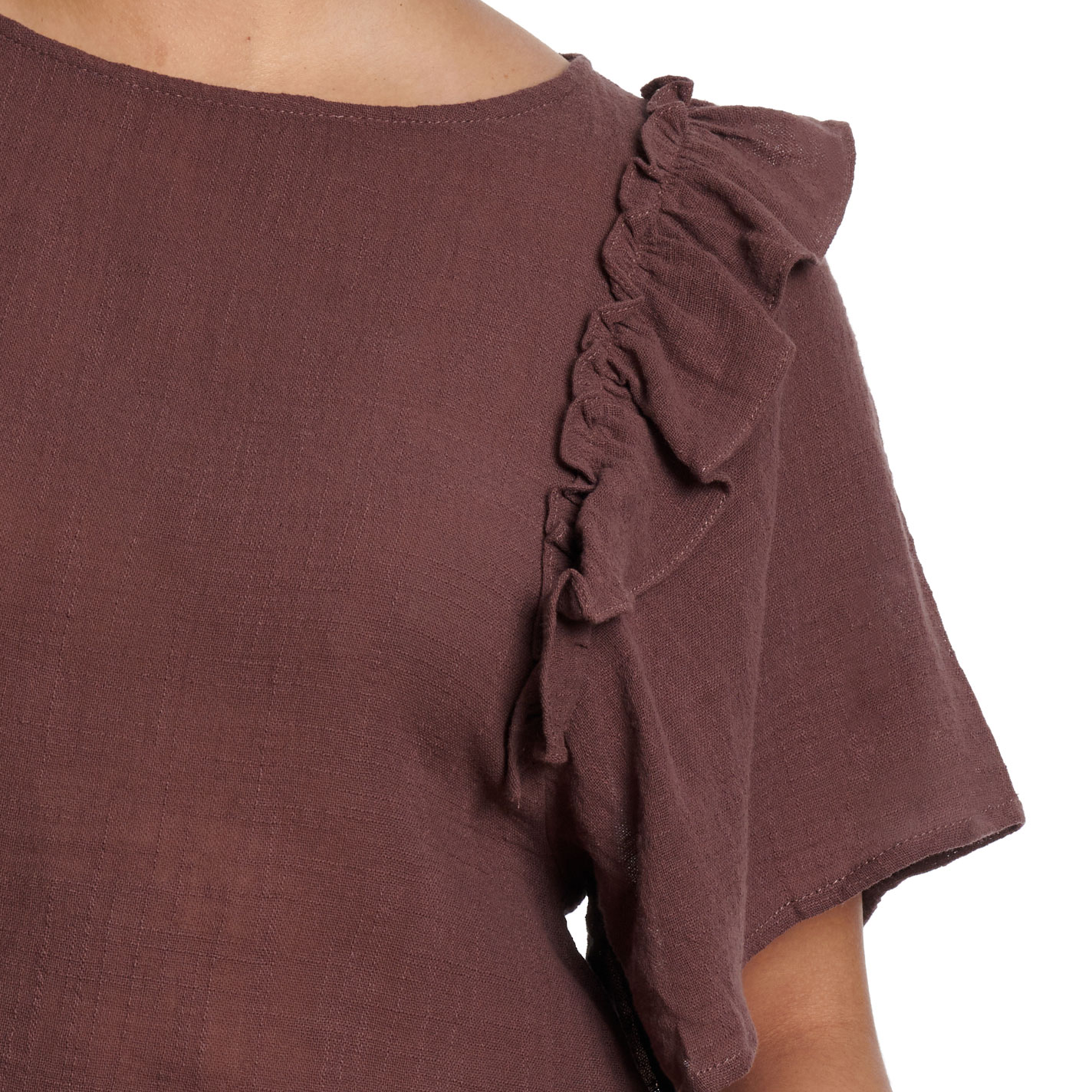 HYFVE Women's Dark Caramel Ruffle Sleeve Top - Image 1
