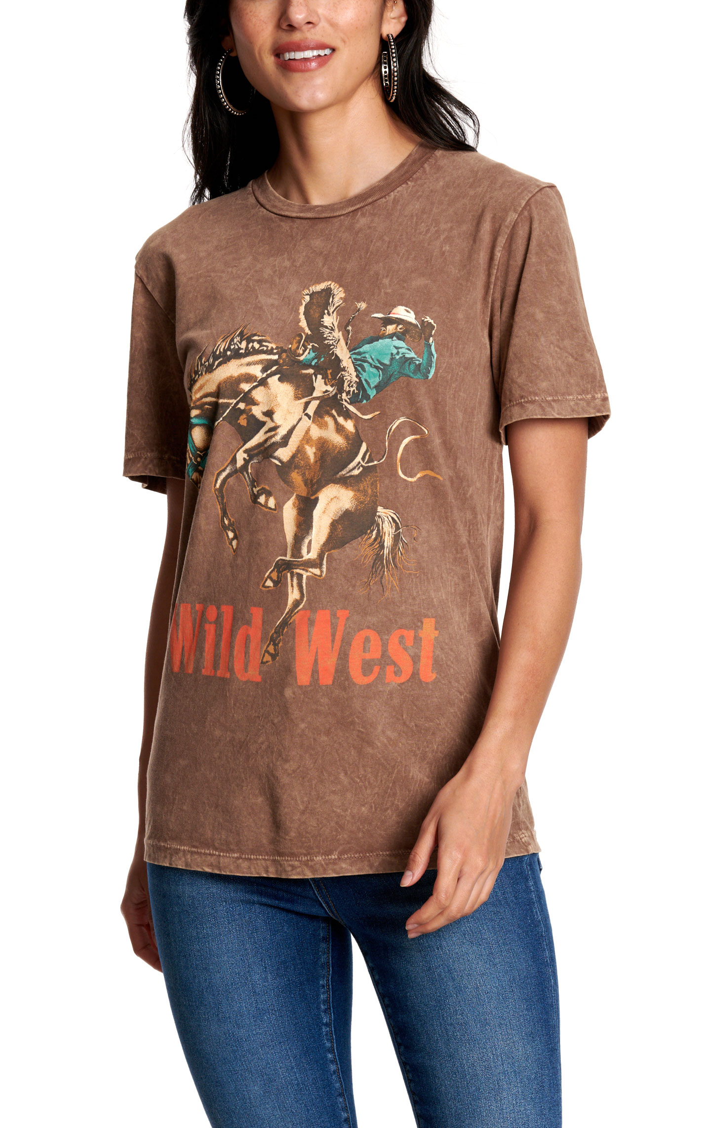 Lotus Fashion Women's Mocha Wild West Cowboy Graphic T-Shirt - Image 1