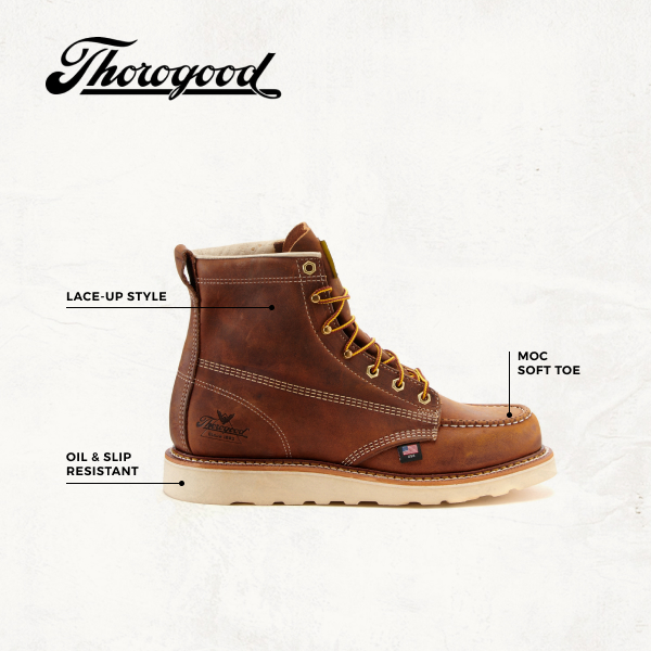 Thorogood Men's MAXWear Brown Crazy Horse Wedge Moc Toe Lace Up Work Boot - Image 1