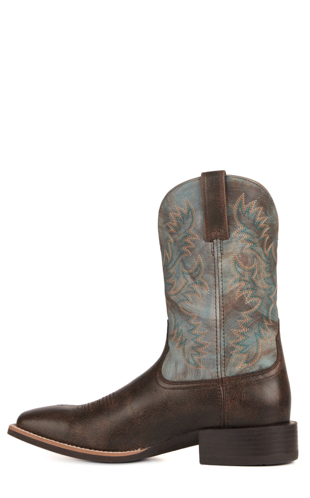Ariat Men's Sport Latigo Chocolate Brown and Stone Blue Wide Square Toe Cowboy Boots - Image 1