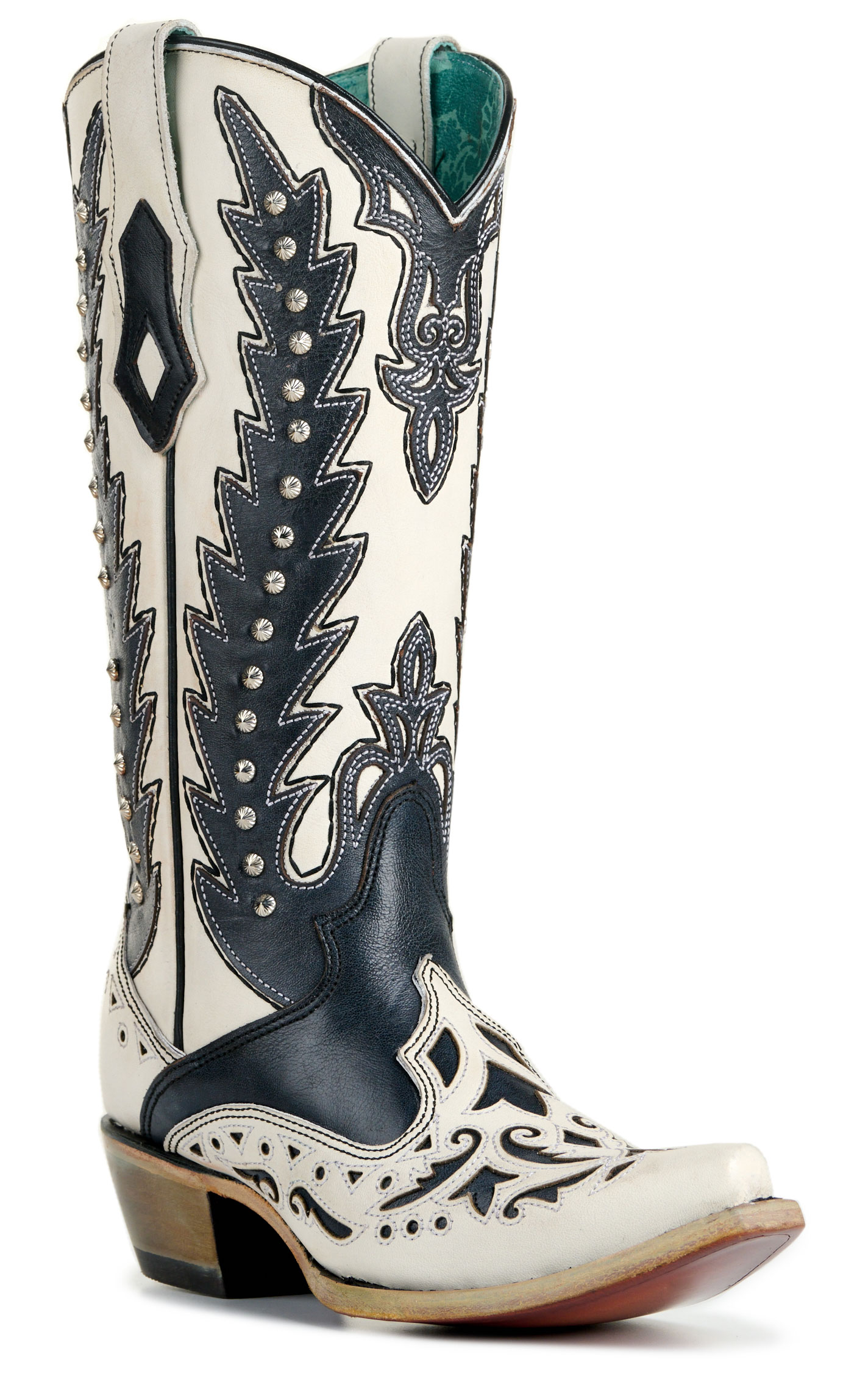 Corral Women's White with Black Wingtips Snip Toe Cowboy Boots - Image 1