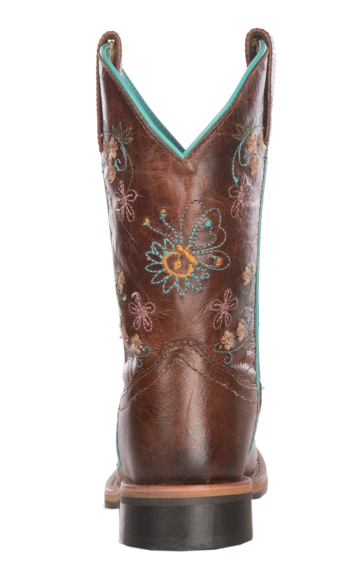 Smoky Mountain Youth Antique Tan with Floral Embroidery Leather Square Toe Cowboy Boot - Image 1
