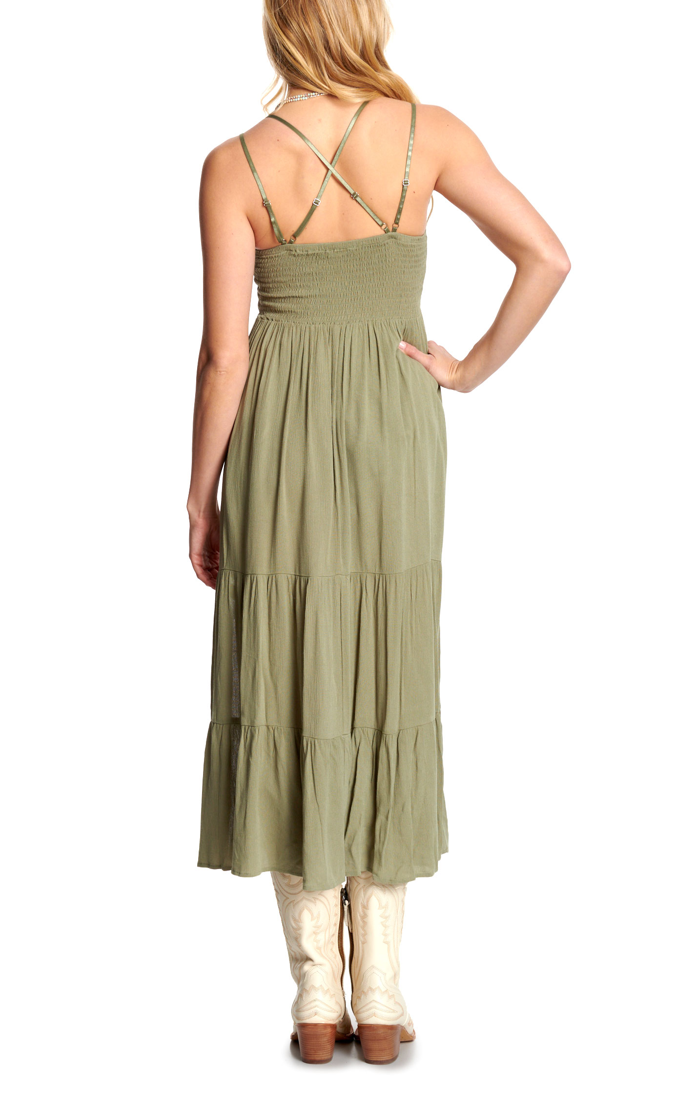 Blue B Women's Light Olive Lace Top Maxi Dress - Image 1