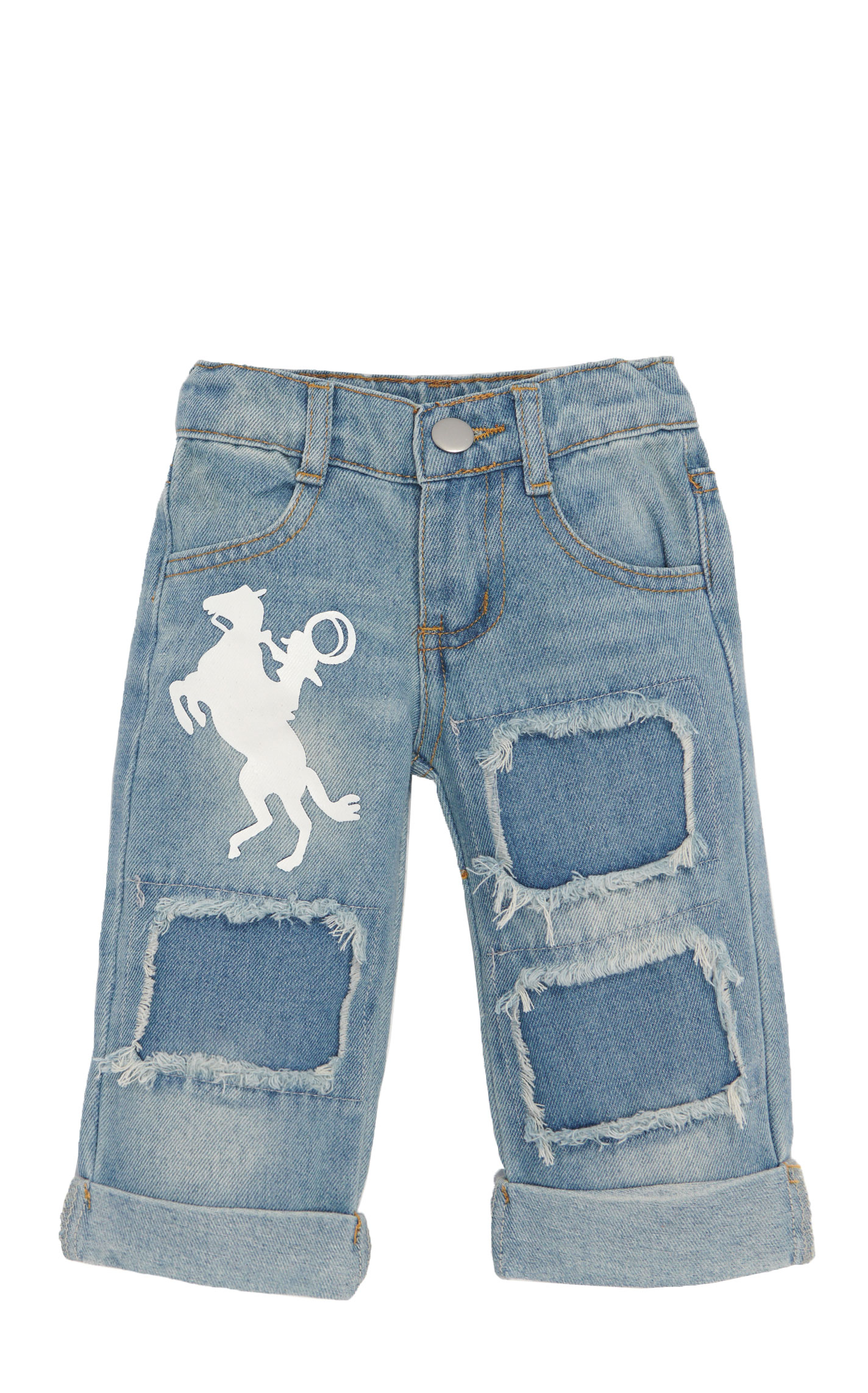 Shea Baby Toddler Girl's Distressed Patch Capri Pants - Image 1