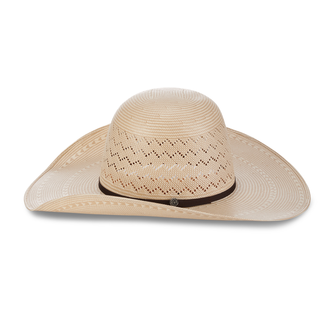 Rafter C Ivory and Tan Shantung Zig Zag Vent Open Crown Straw Cowboy Hat - Image 1