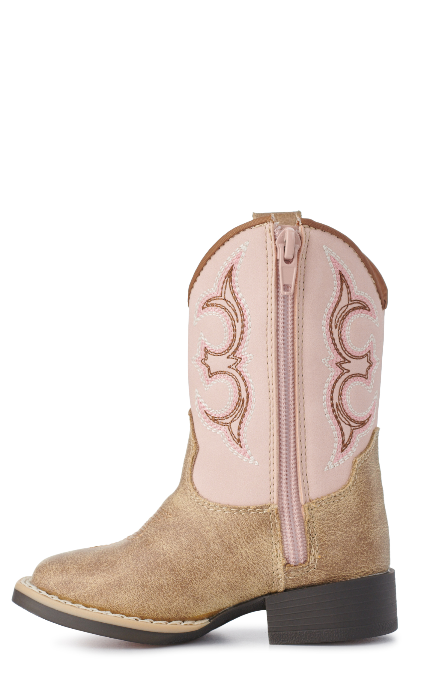 Twister Toddler Girls Posy Light Pink and Tan Wide Square Toe Cowboy Boots - Image 1