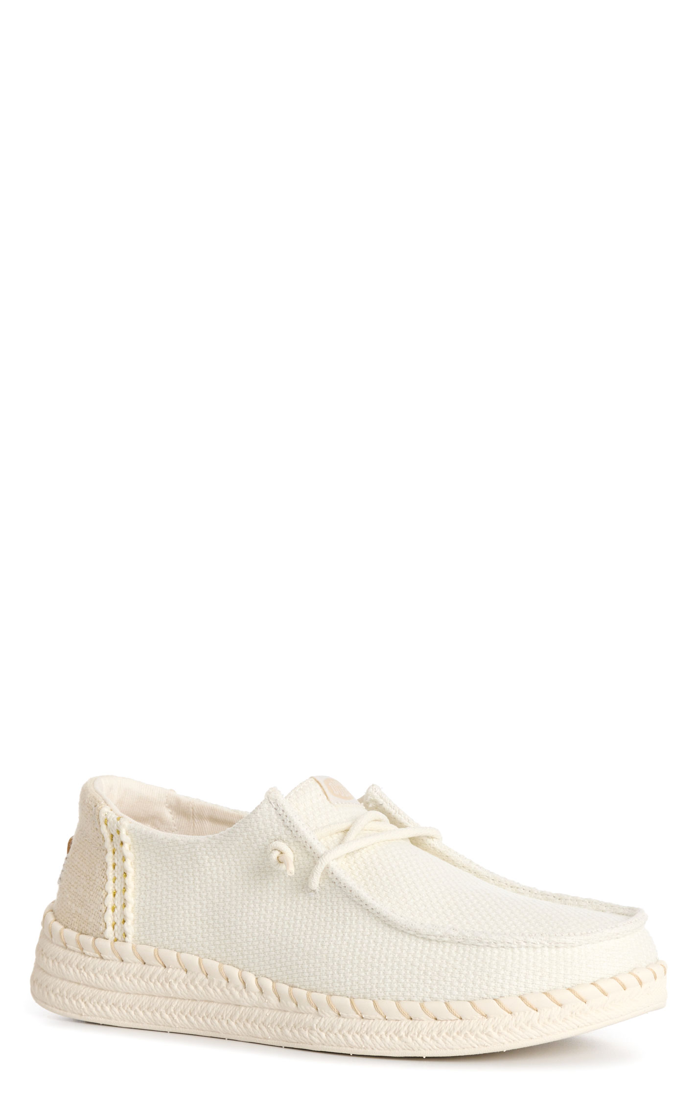 Hey Dude Women’s Wendy White Espadrille Woven Lace Up Moc Toe Casual Shoes - Image 1