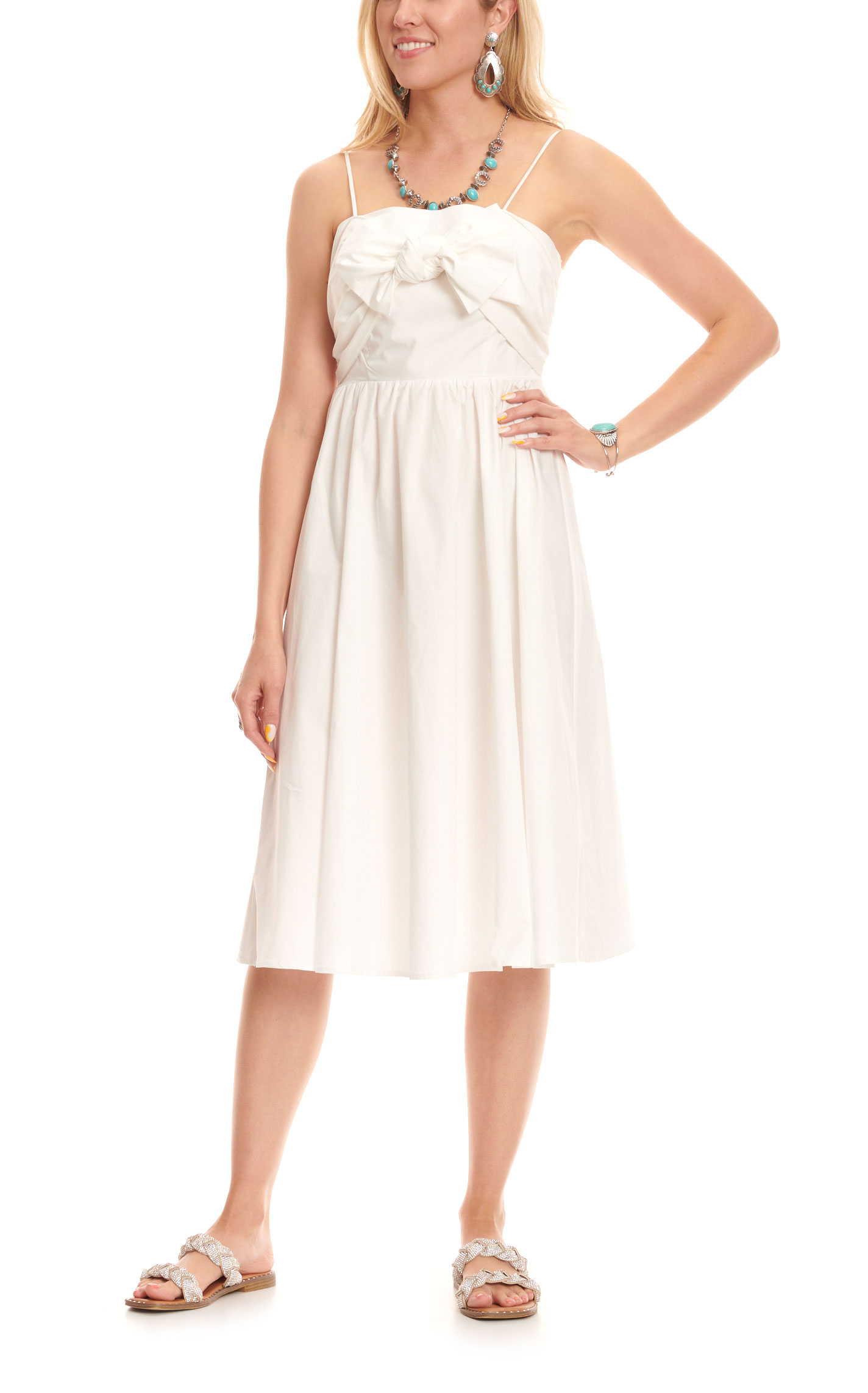 Mainstrip Women's White Off the Shoulder Accent Sleeve Smocked Back Dress - Image 1