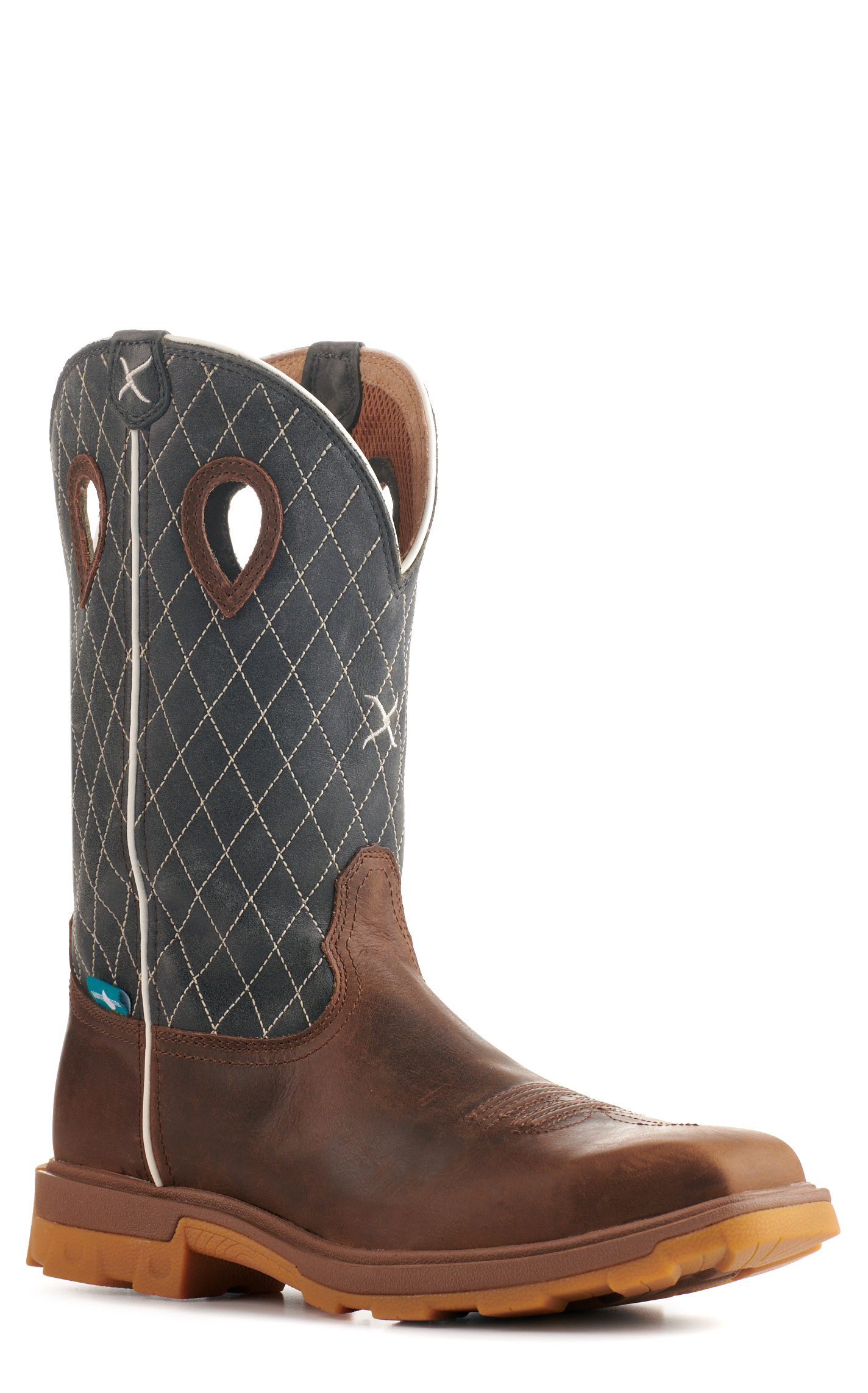 Twisted X Men's Brown and Dark Blue with Cross UltraLite X Wide Square Nano Composite Toe Work Boots - Image 1