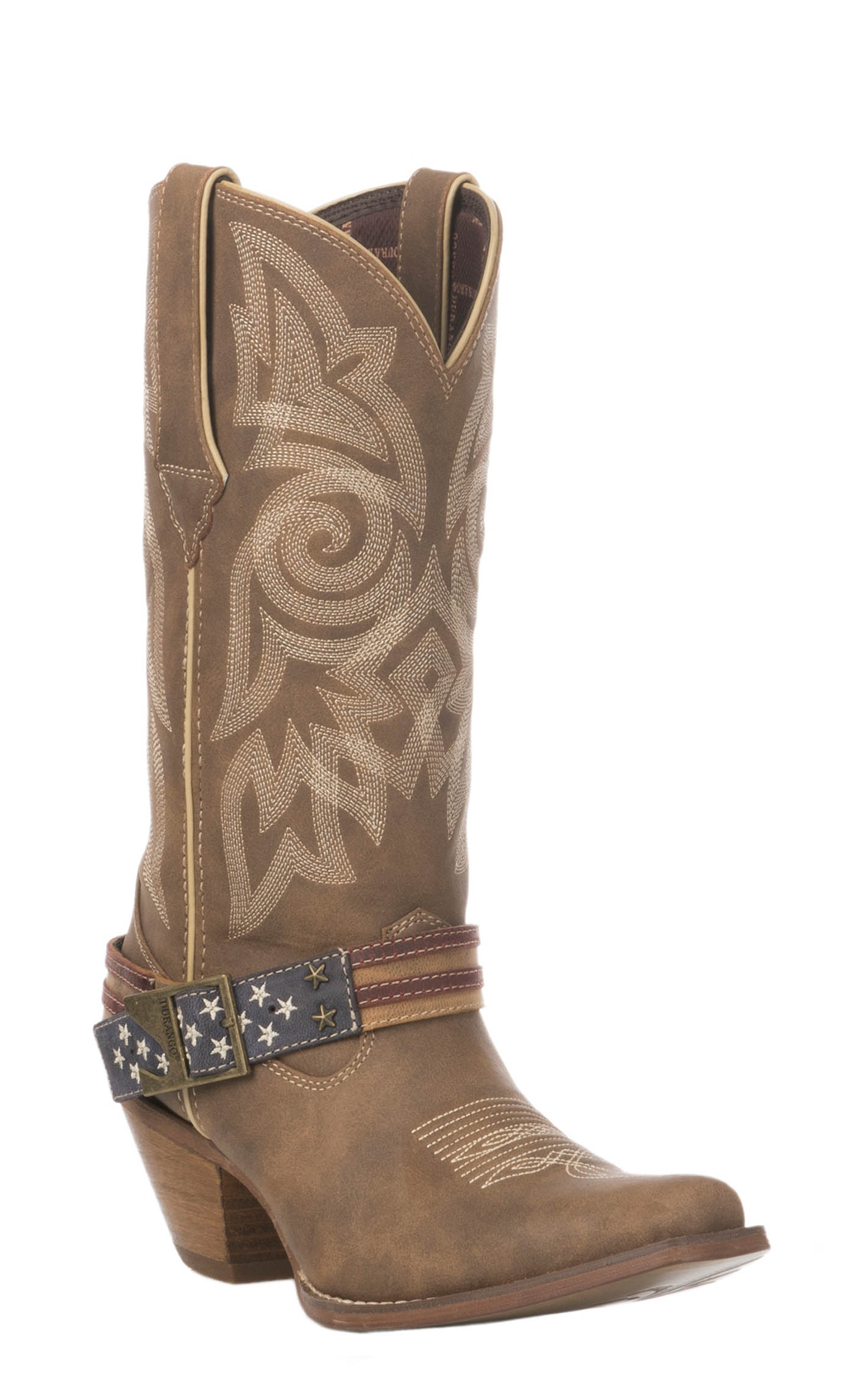 Crush by Durango Women's Brown Khaki Flag Accessory Snip Toe Cowboy Boot - Image 1