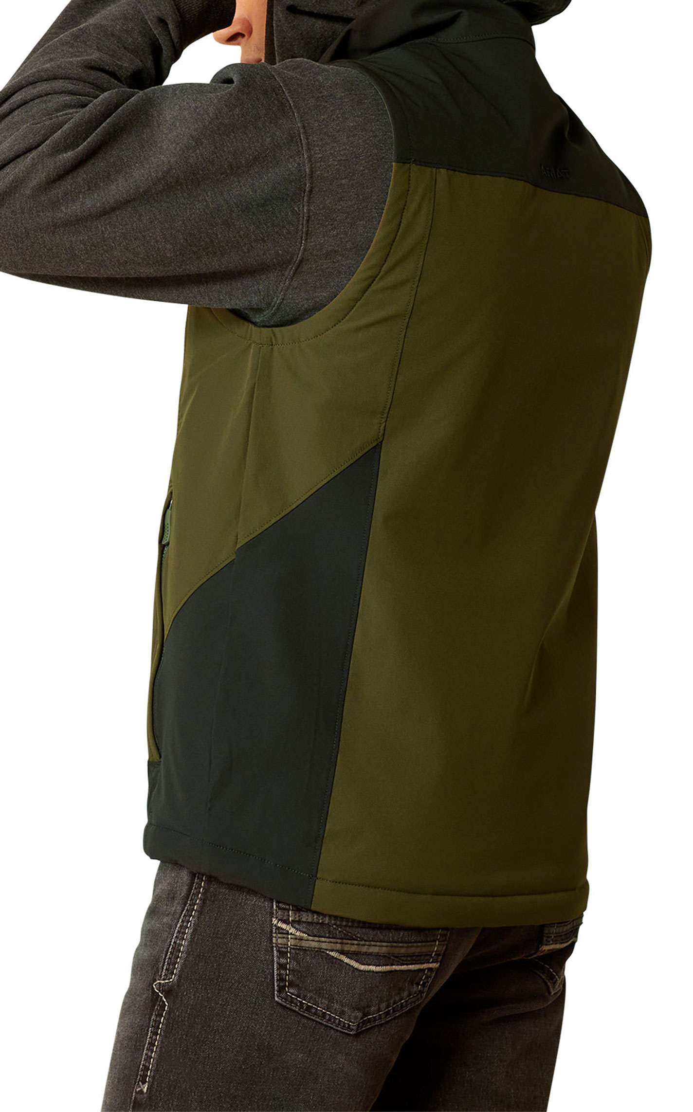 Ariat Men's Pioneer Black & Army Green Stretch Softshell Vest - Image 1