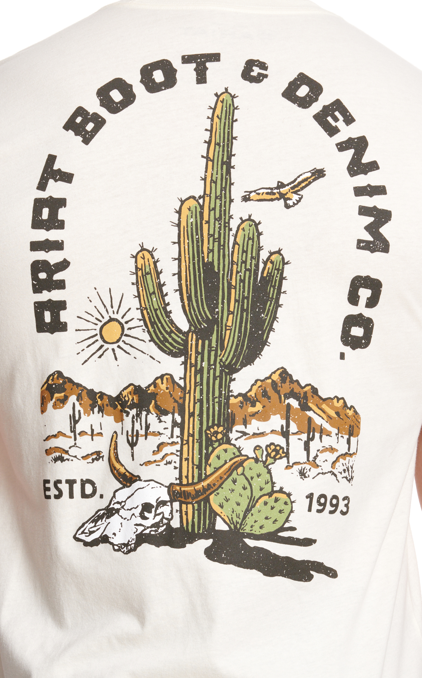 Ariat Men's Bleached-Bone Cactus Skull & Mountains Logo Graphic T-Shirt - Image 1