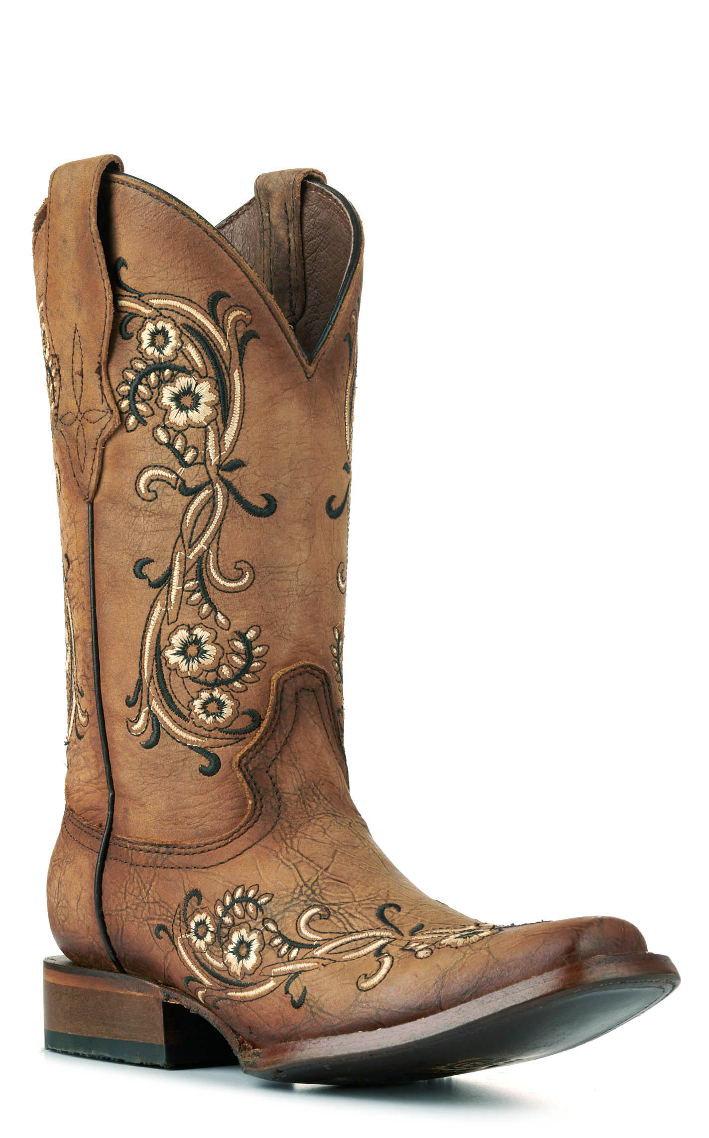 Circle G by Corral Women's Sandalwood with Floral Embroidery Square Toe Cowboy Boots - Image 1