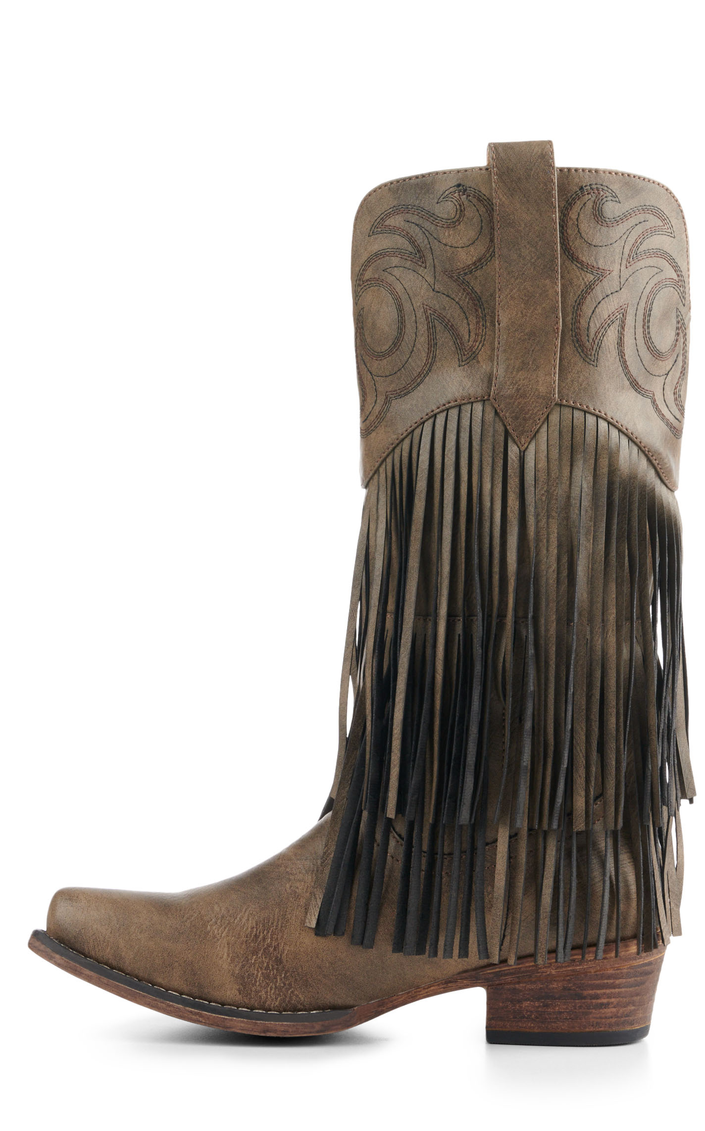 Roper Women's Brown Faux Leather with Fringe Snip Toe Boots - Image 1