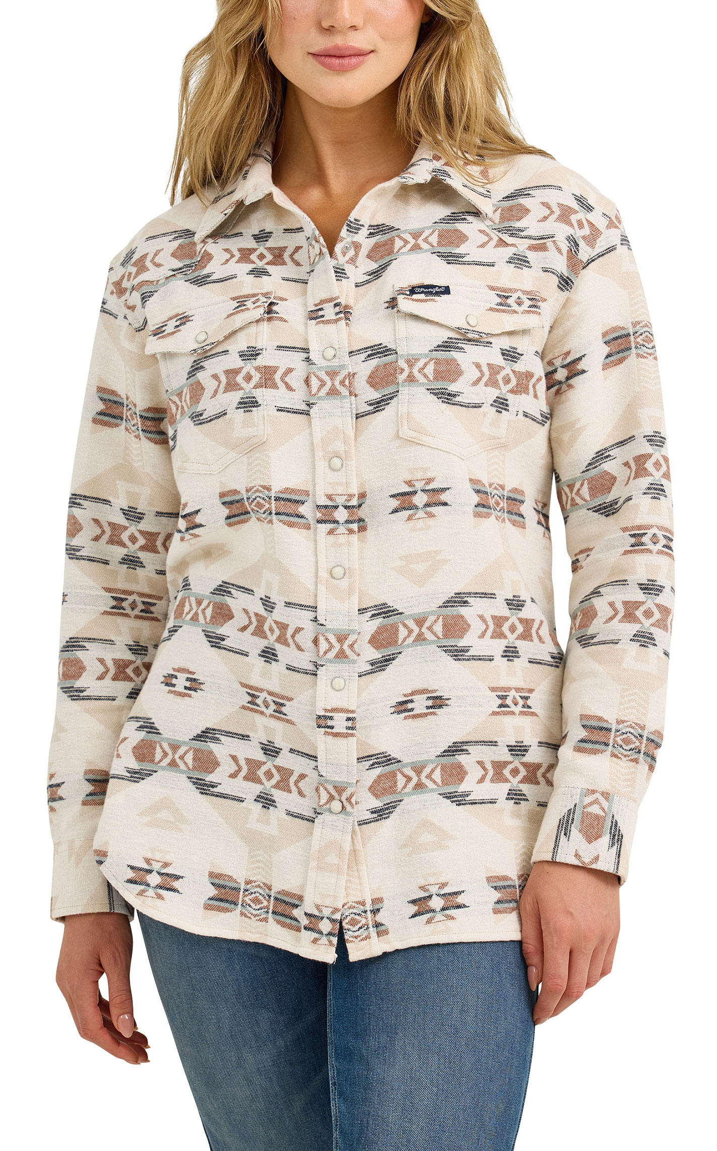 Wrangler Retro Women's Cream Aztec Print Unlined Boyfriend Fit Shacket - Image 3