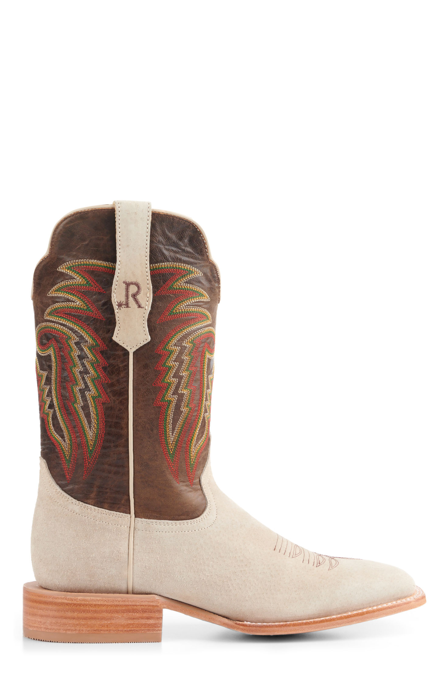 R. Watson Men's Bone Boar and Honey Brown Wide Square Toe Cowboy Boots - Image 1