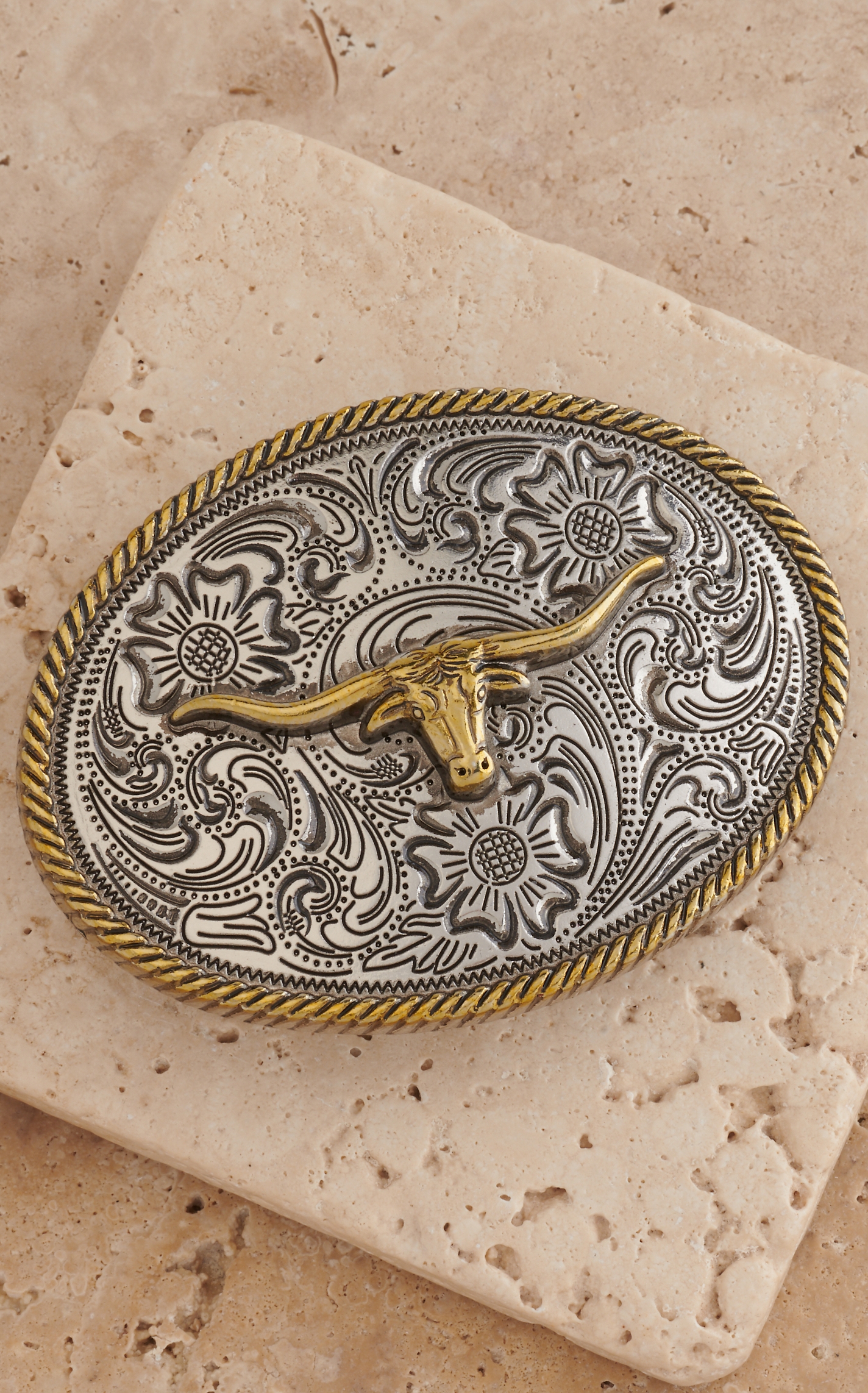 AndWest Kids Silver Scrolling with Gold Longhorn Oval Belt Buckle - Image 1