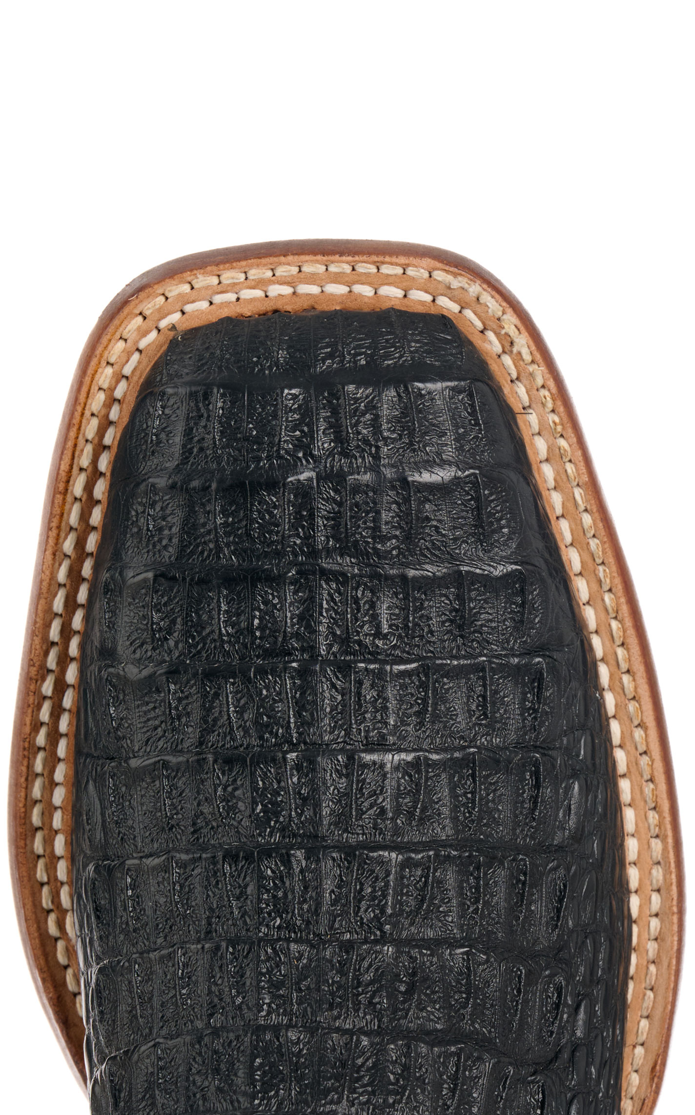 Lucchese Men's Black Fisher Hornback Caiman Leather Wide Square Toe Boots  - Image 1