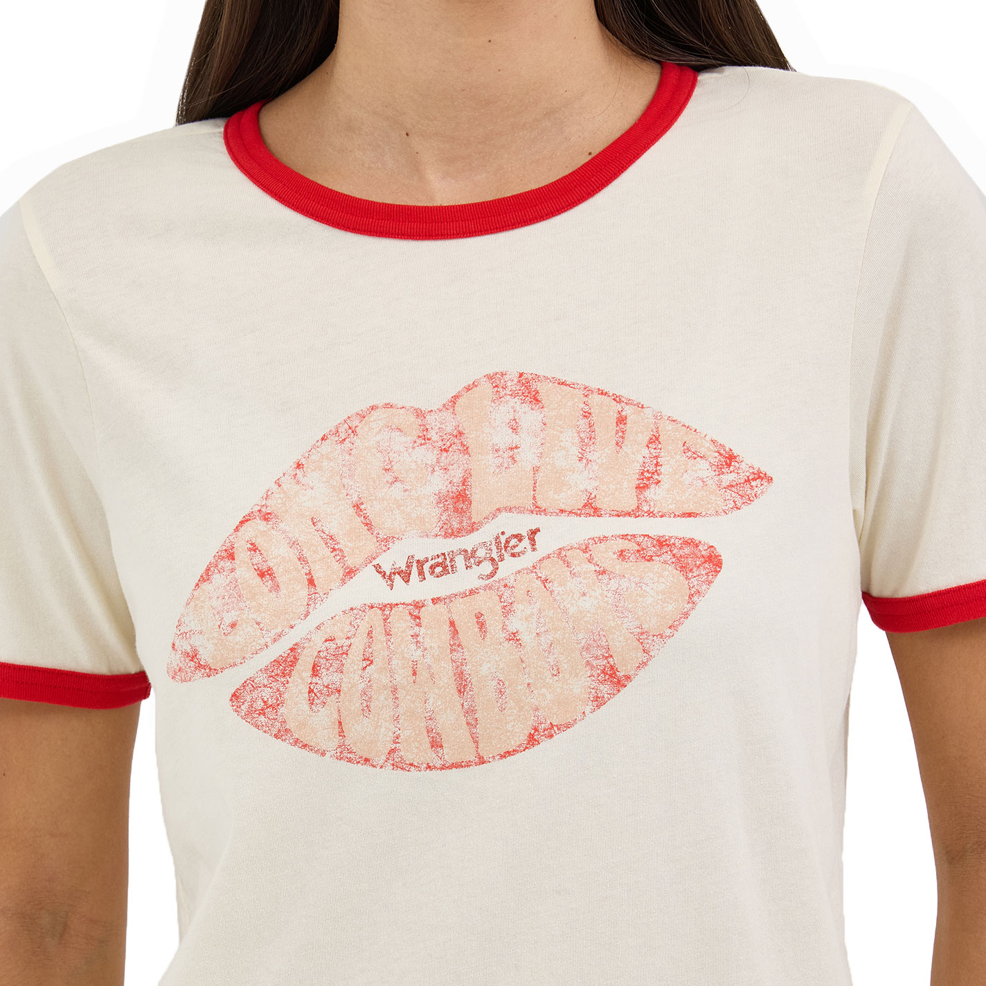 Wrangler Retro Women's White & Red Kiss Print Graphic T-Shirt - Image 1