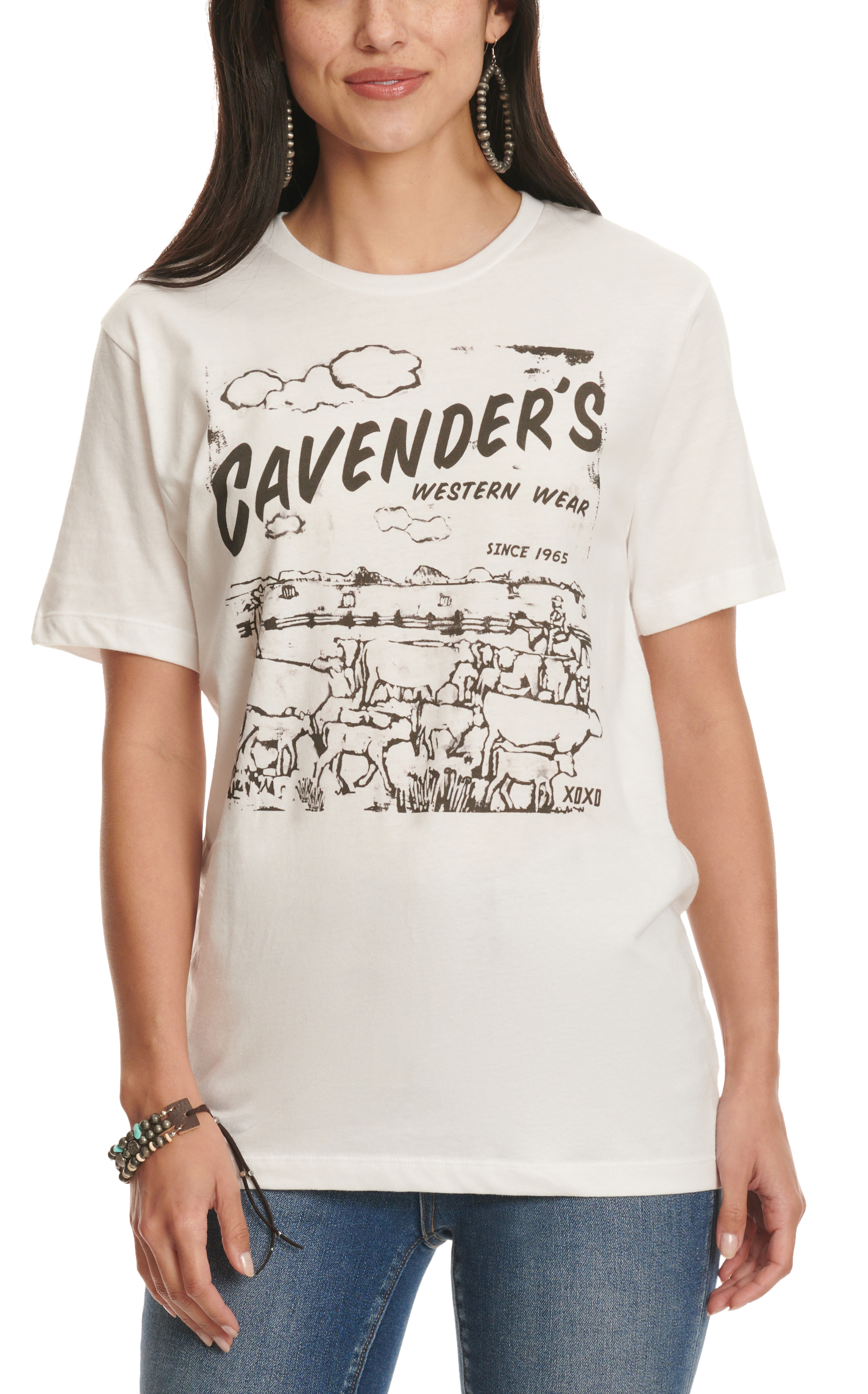 XOXOart & Co Women's White Cattle Drive Cavender's Logo Graphic T-Shirt  - Image 1