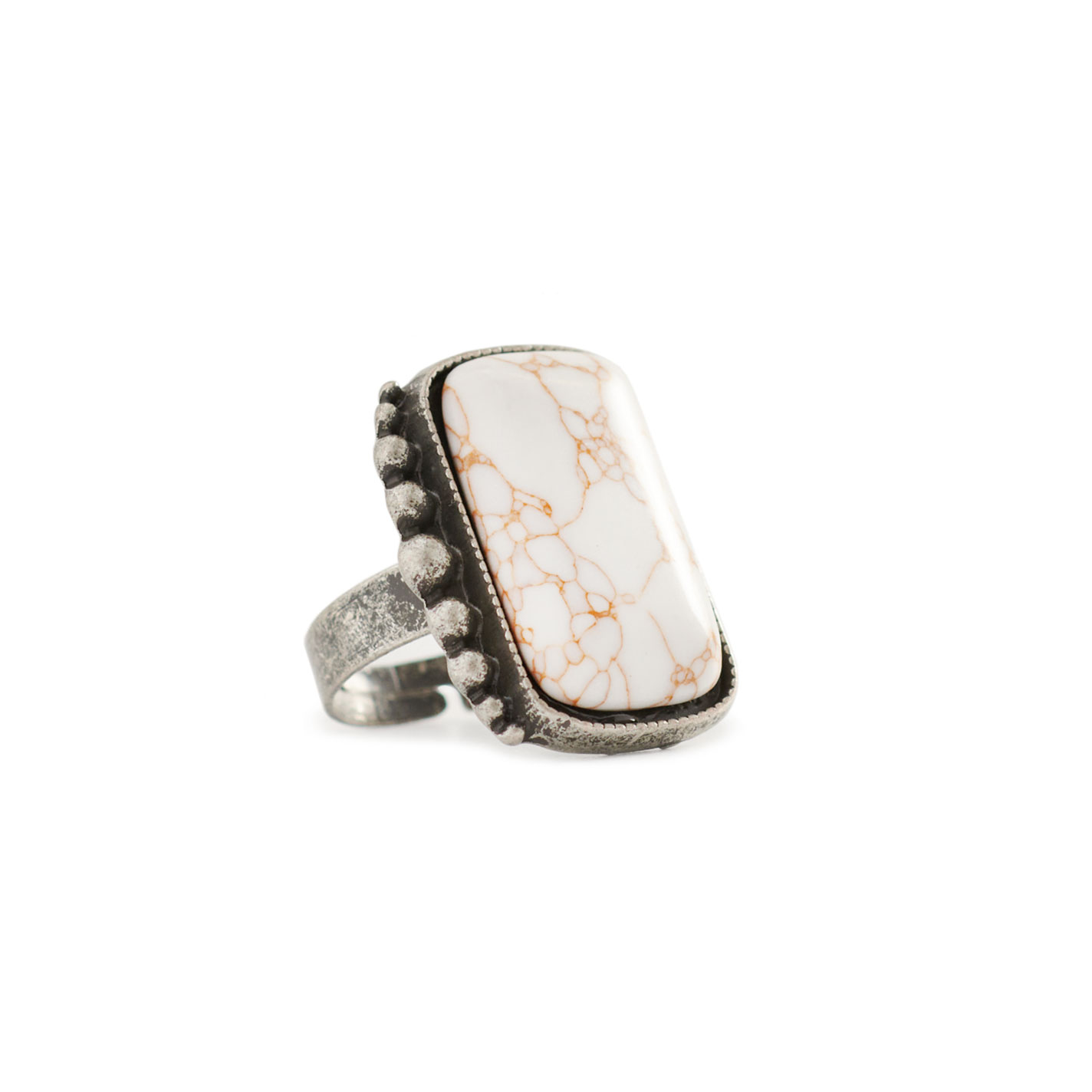 Rockin C Silver & Square Cream Stone Ring - Image 1