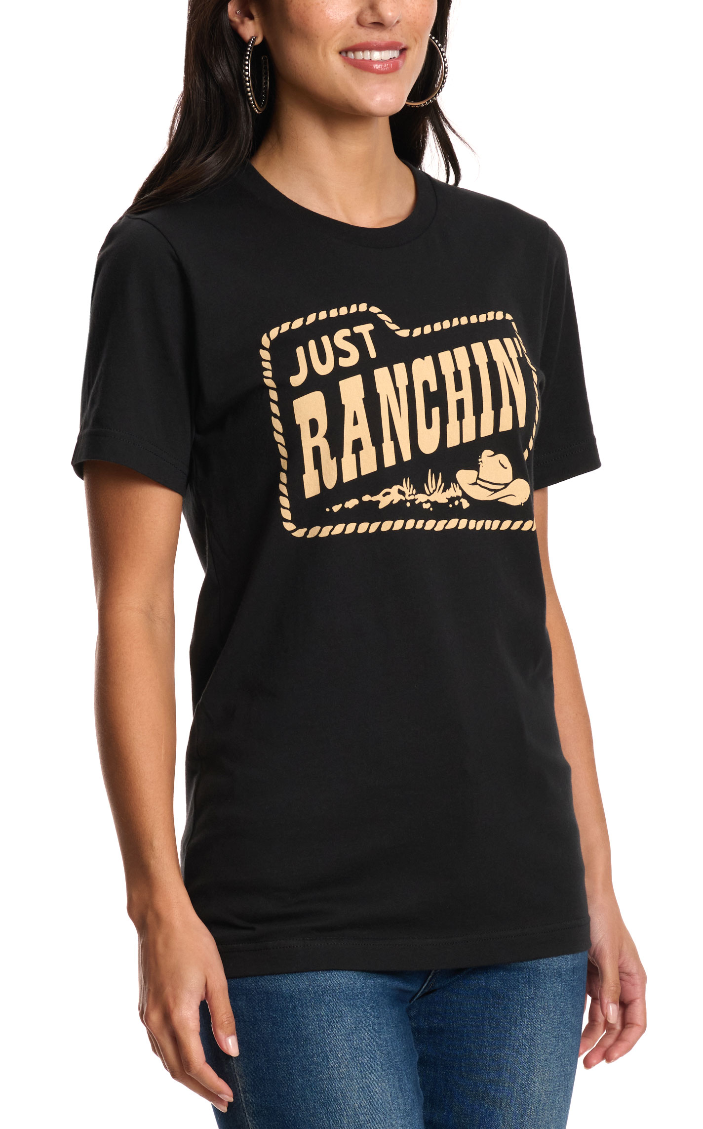 Rodeo Time Dale Brisby Women's Black Just Ranchin' T-Shirt - Image 1