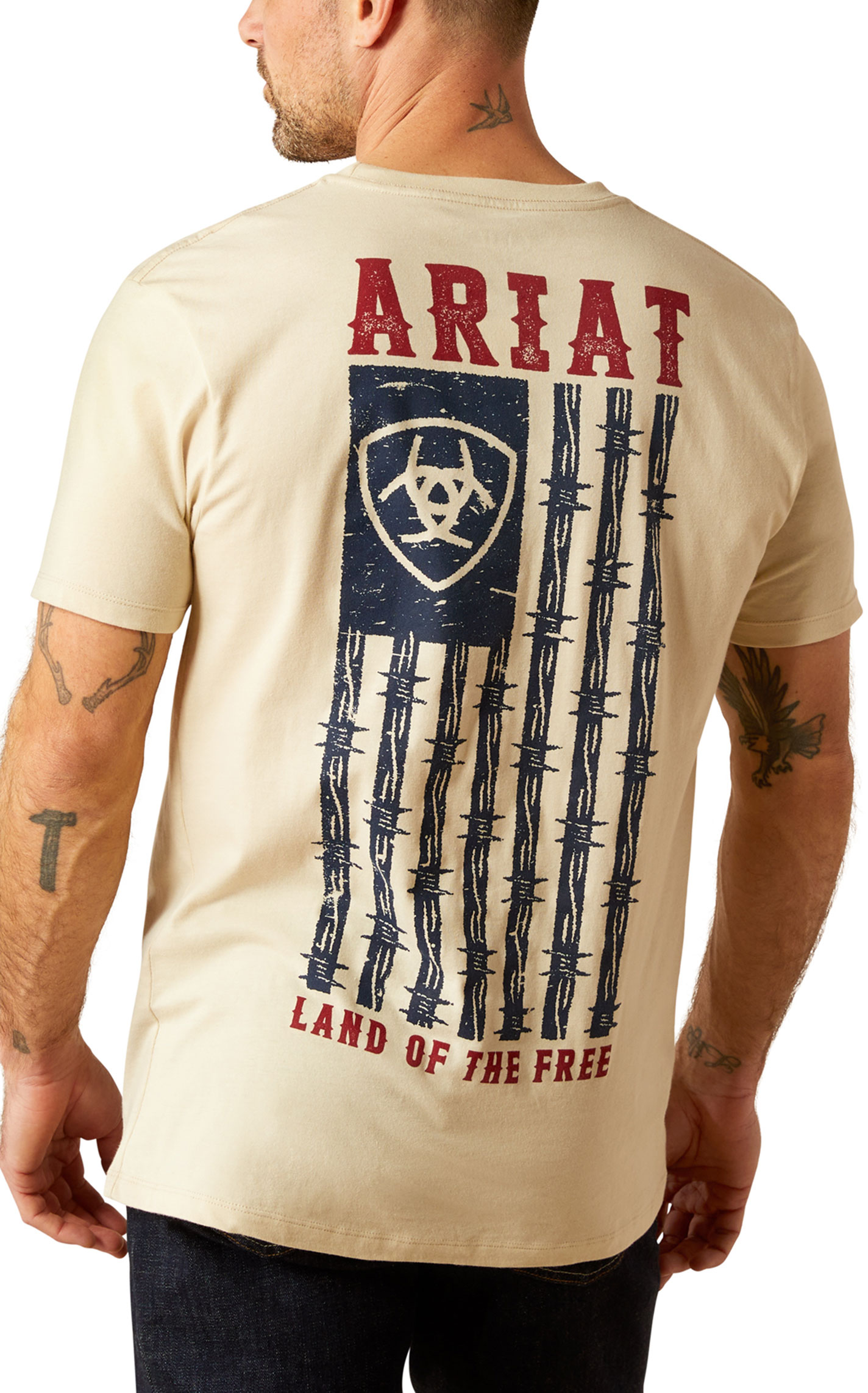 Ariat Men's Bone Barbed Wire Flag Logo Graphic T-Shirt - Image 1