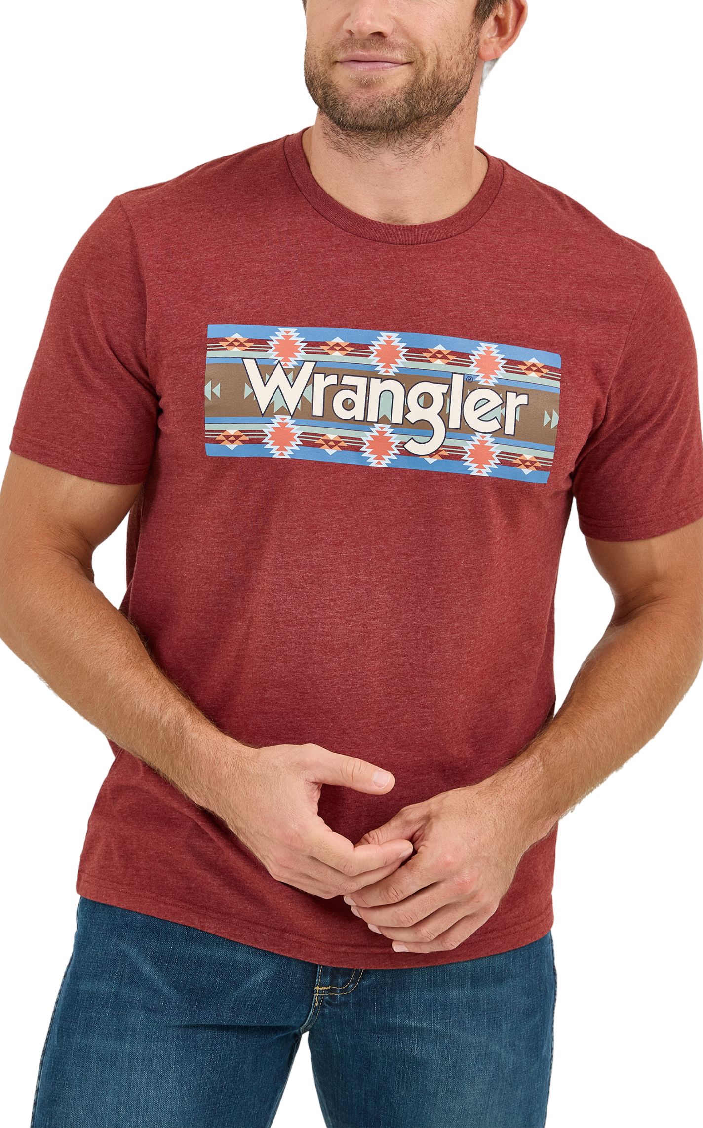 Wrangler Men's Burgundy Aztec Logo Graphic T-Shirt - Image 1