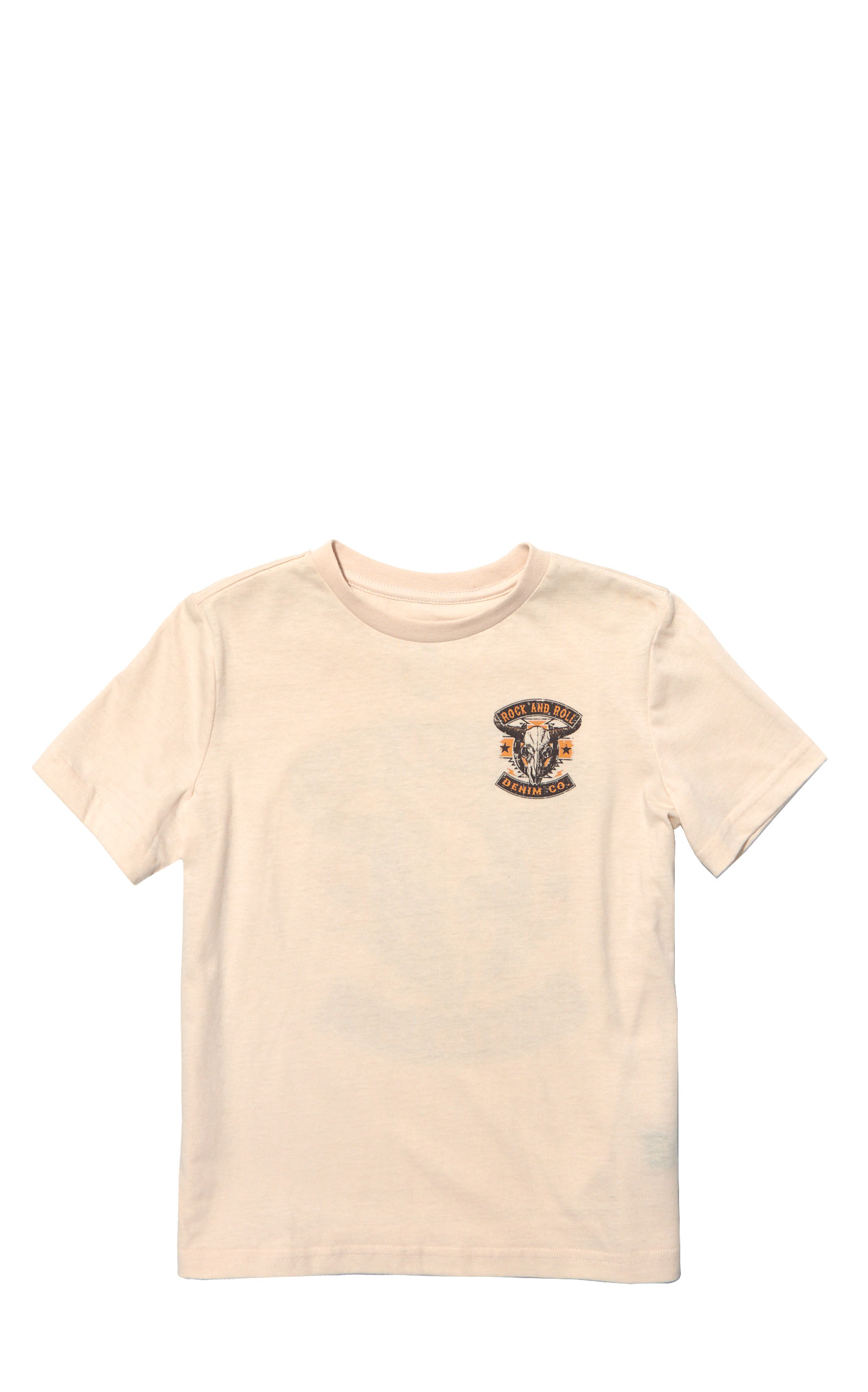 Rock & Roll Denim Boy's Latte Skull Logo Graphic T-Shirt - Image 1