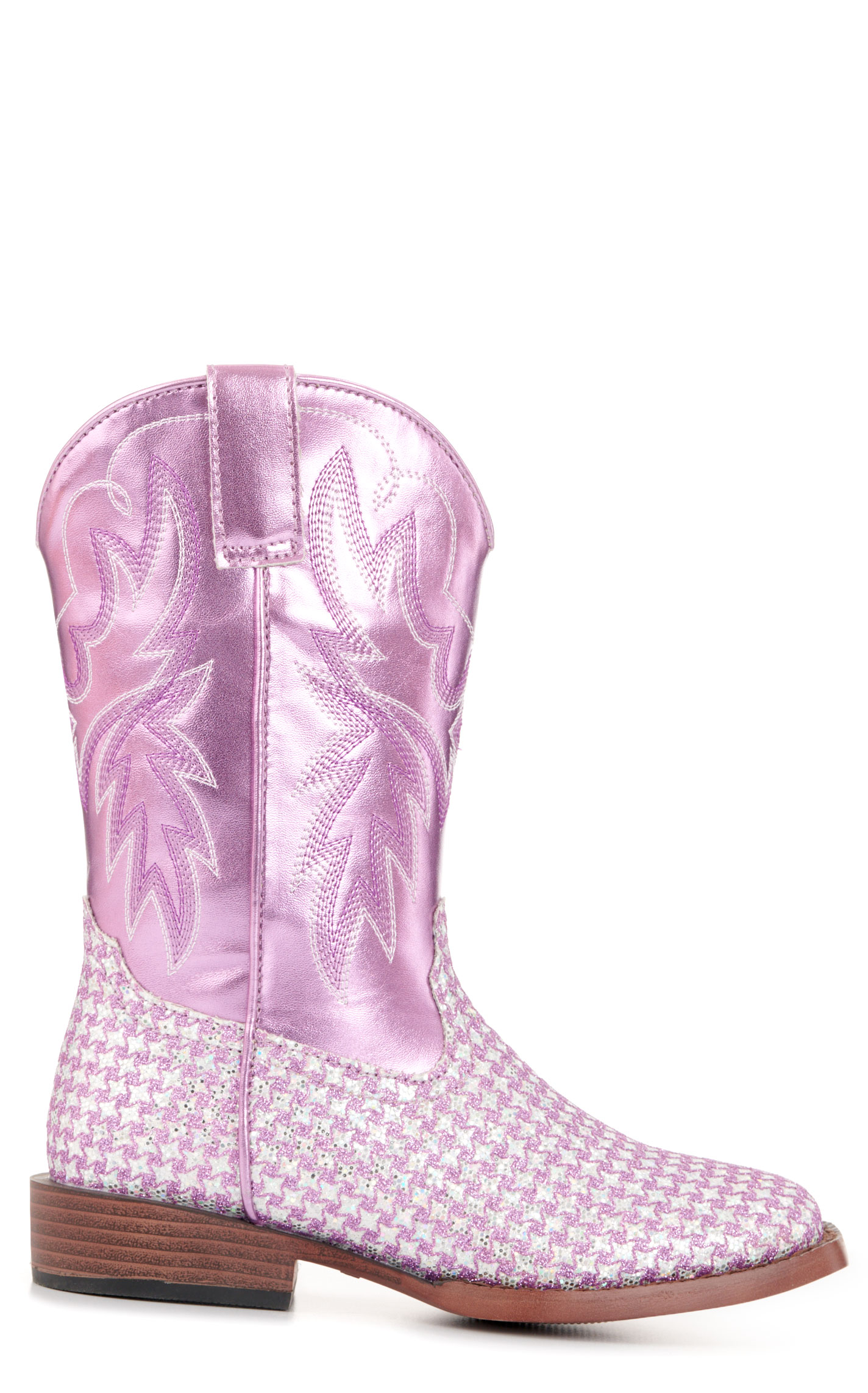 Roper Girls' Glitter Glam Metallic Purple Checkered Square Toe Cowboy Boots - Image 1