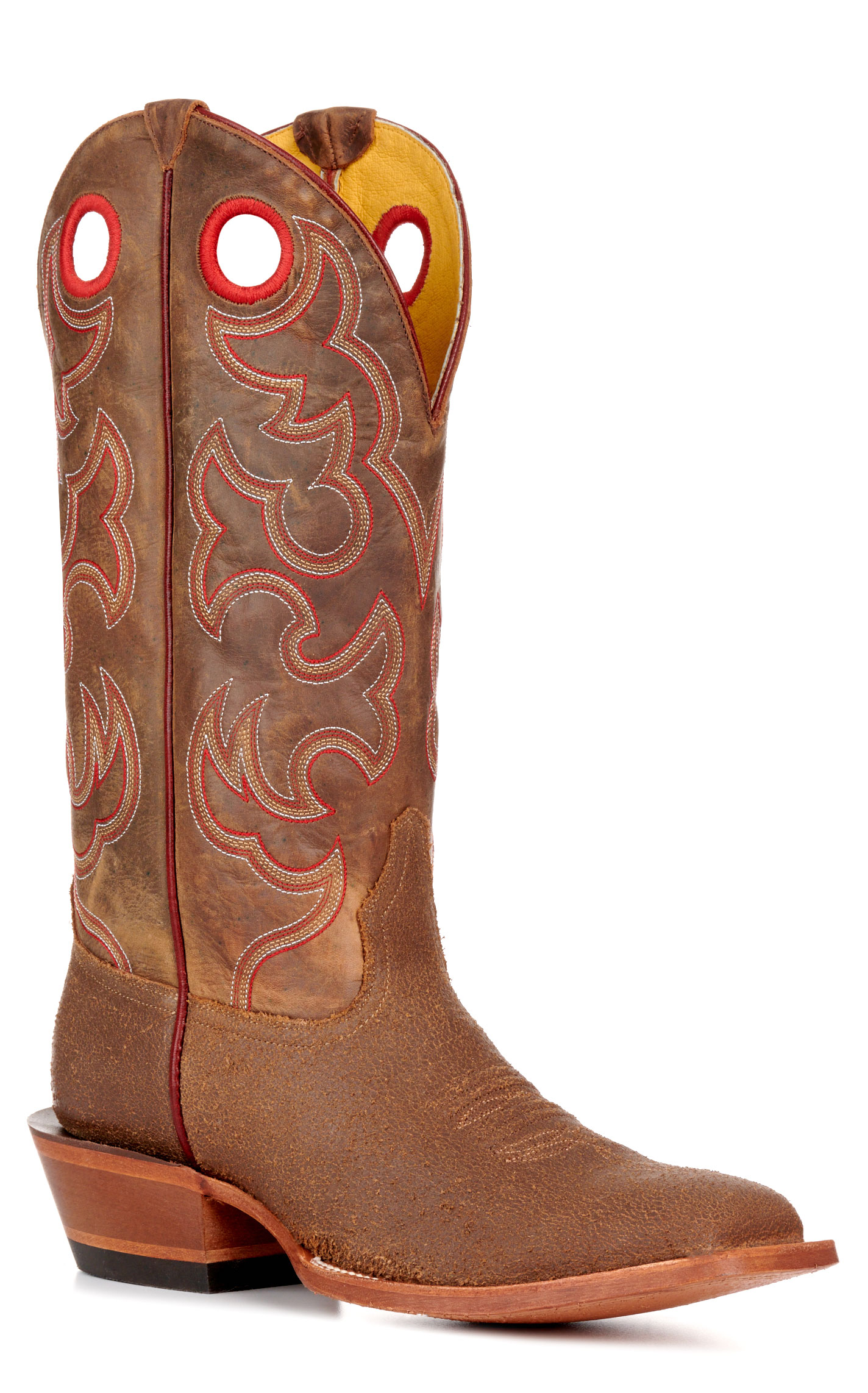 Cavender's Men's Brown and Cognac Buckaroo Wide Square Toe Cowboy Boots - Image 1