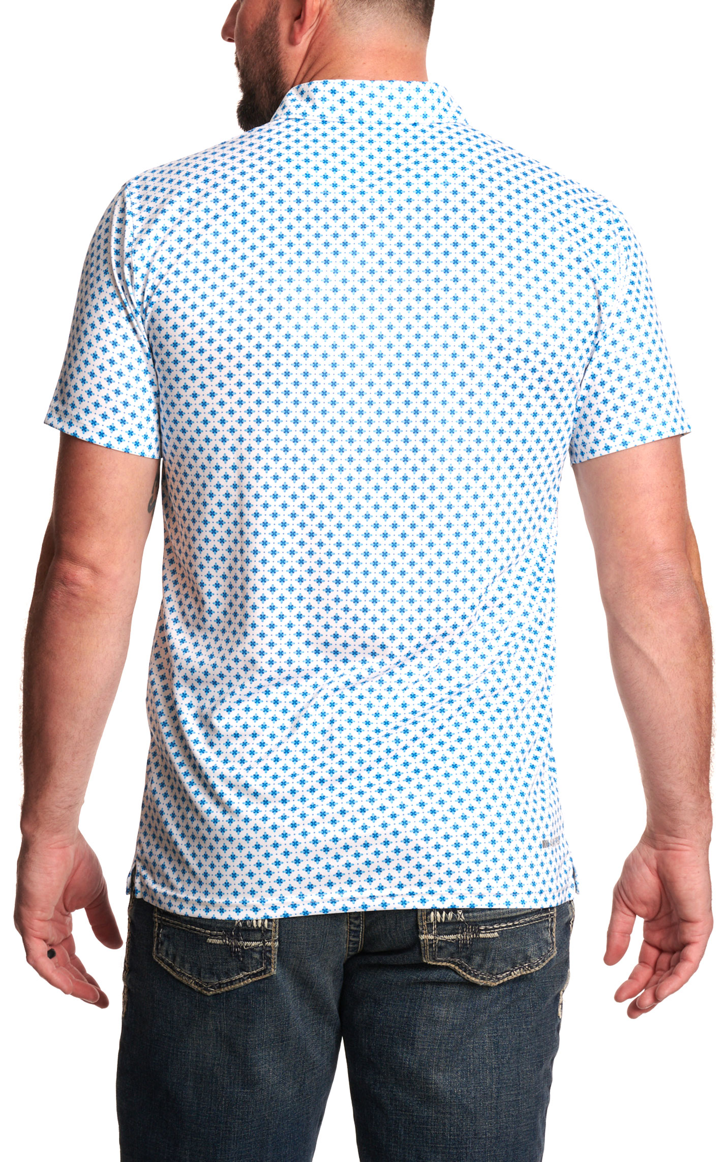 Ariat Men's White & Blue Geo Print Polo - Image 1