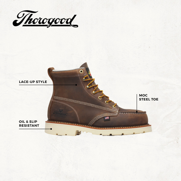 Thorogood Men's American Heritage Crazy Horse Brown Moc Steel Toe 6\