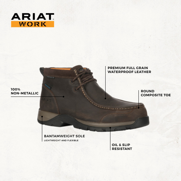 Ariat Men's Edge LTE Dark Brown Waterproof Bantamweight Moc Round Composite Toe Lace Up Work Boot - Image 1
