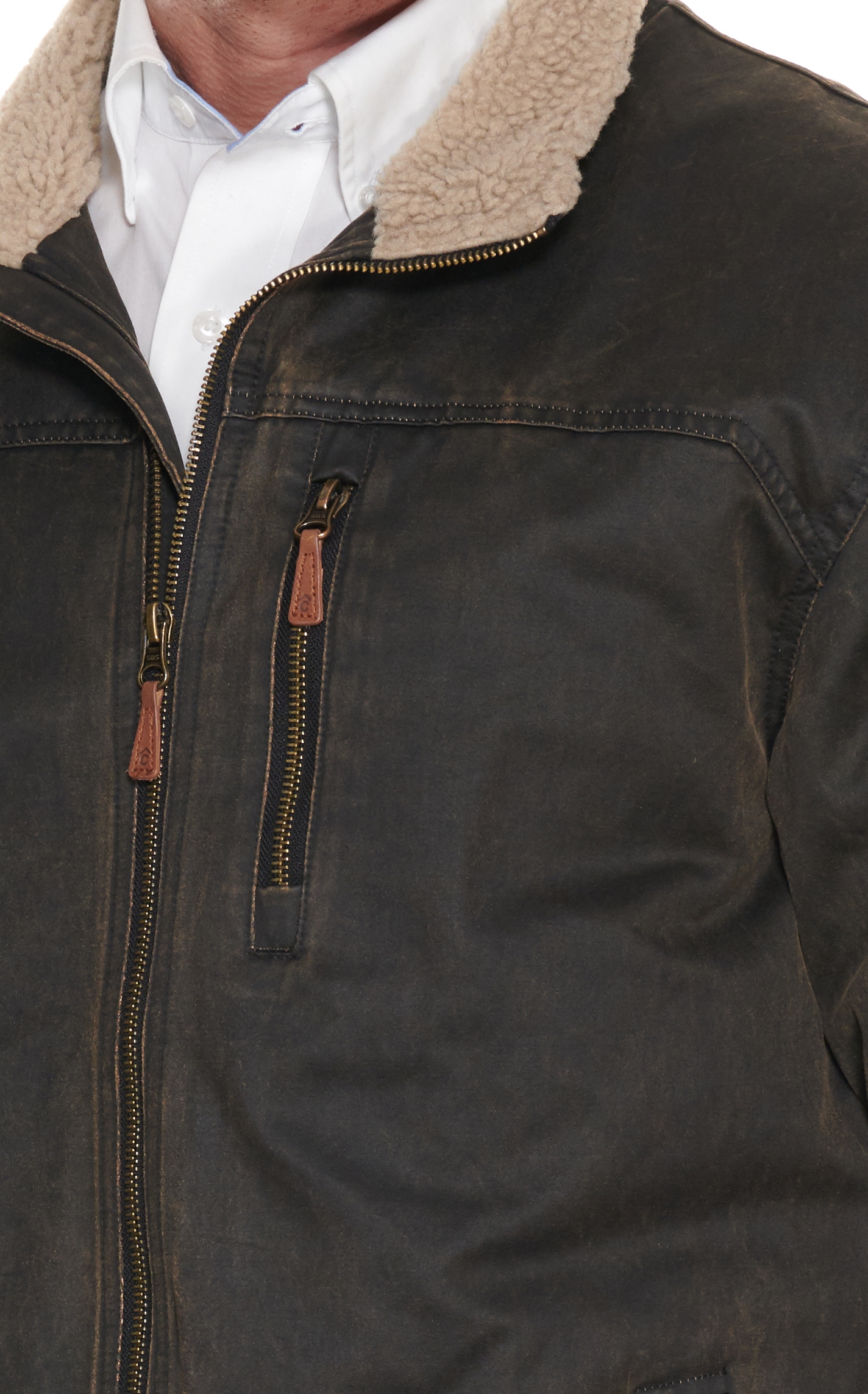 Rafter C Men's Dark Brown Faux Oilskin with Sherpa Collar Jacket - Big & Tall - Image 3