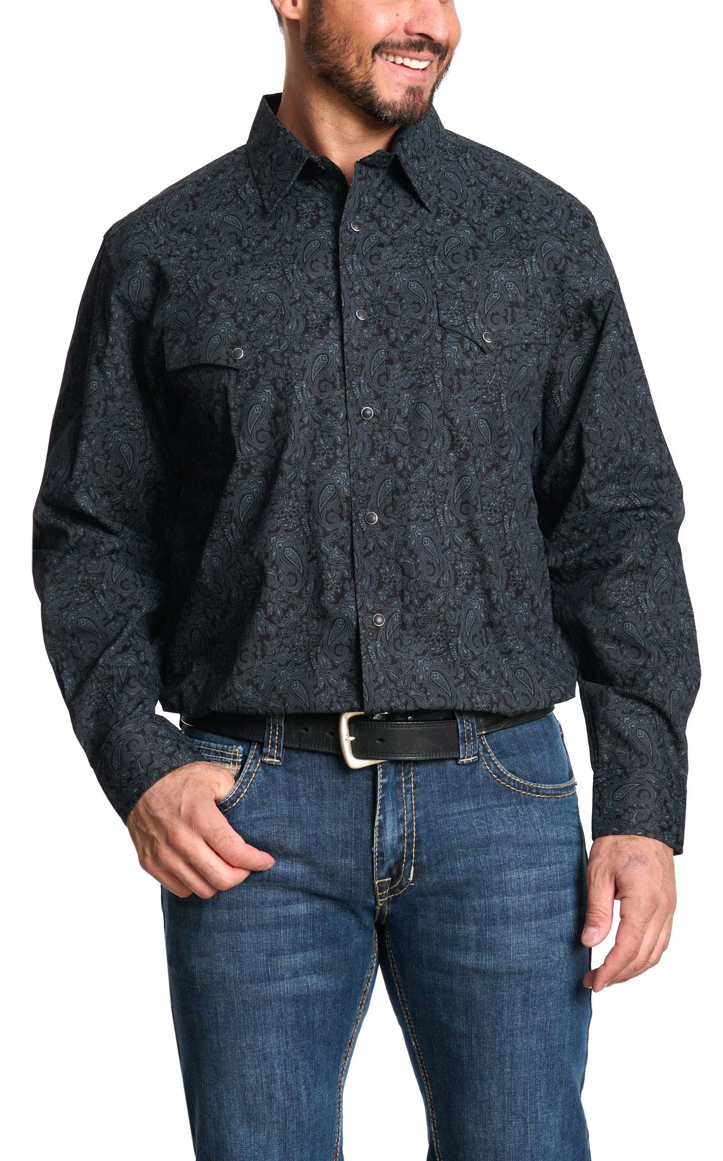 Panhandle Men's Black & Gray Paisley Western Shirt - Image 3