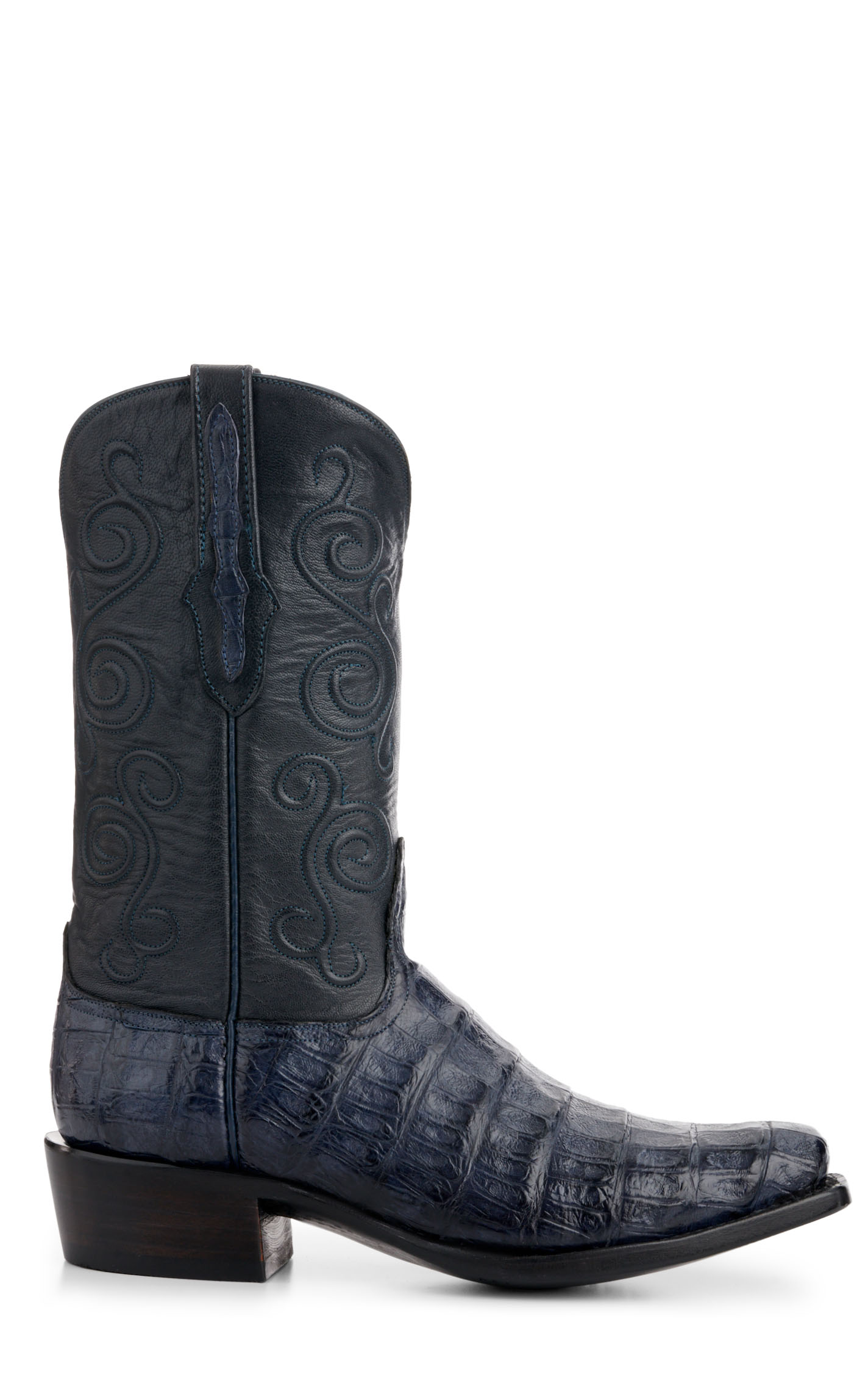 Black Jack Men's Navy and Denim Blue Caiman Belly Square Toe Exotic Cowboy Boots - Image 1