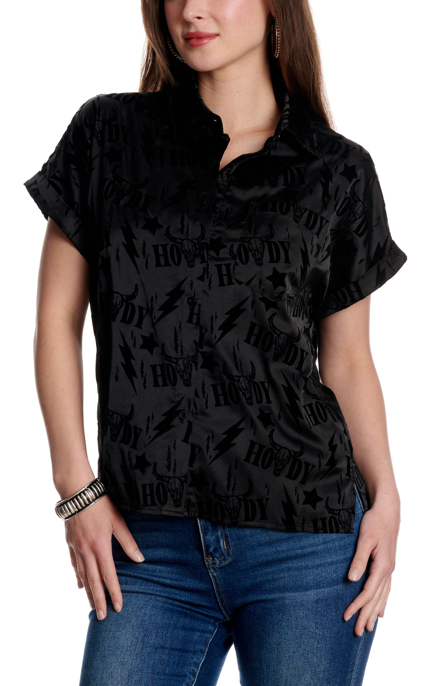 Merigold Kiss Women's Black Thunderroll 3D Mesh Top - Image 1