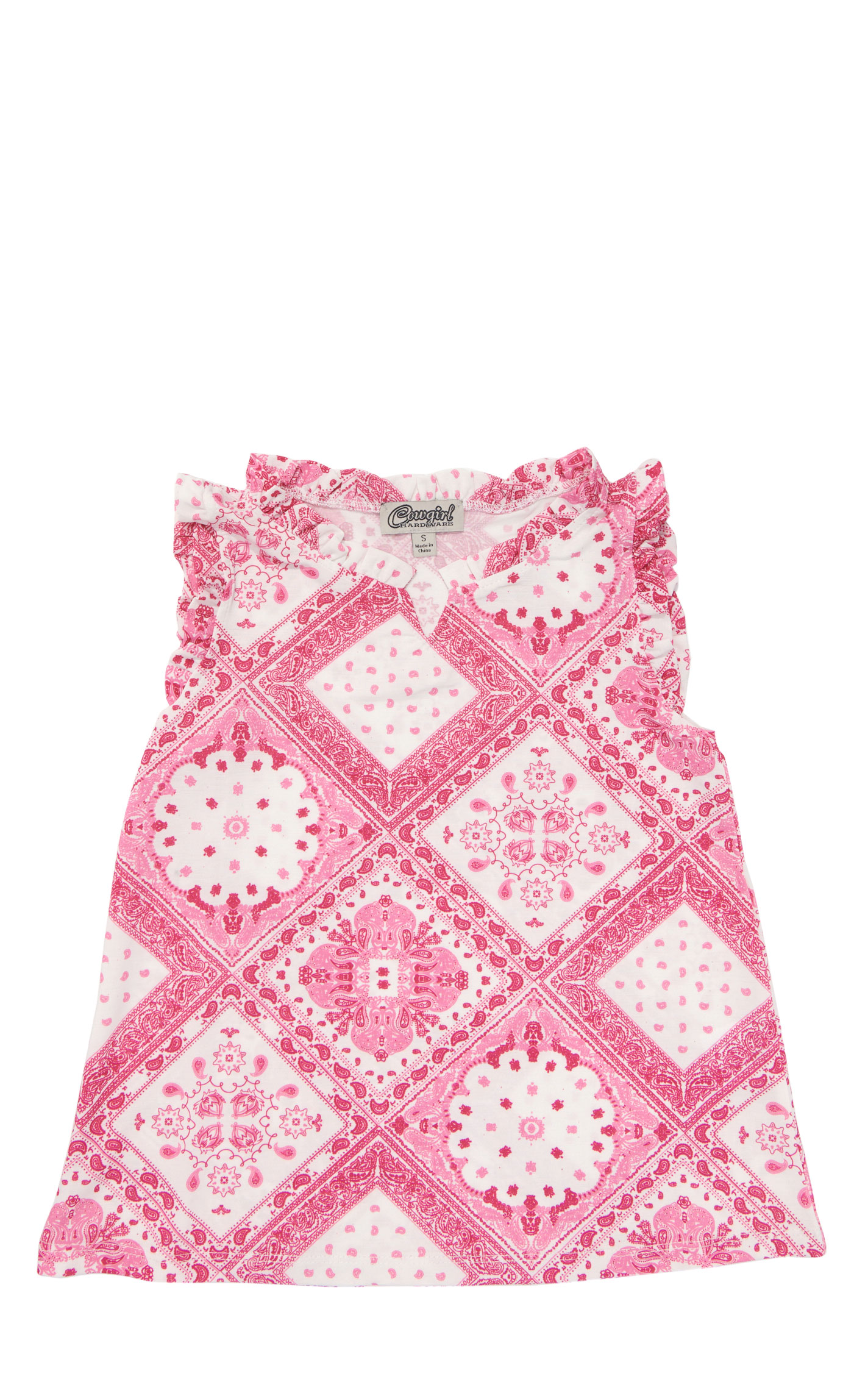 Cowgirl Hardware Girl's Pink Bandana Print Ruffle Trim Tank Top - Image 1