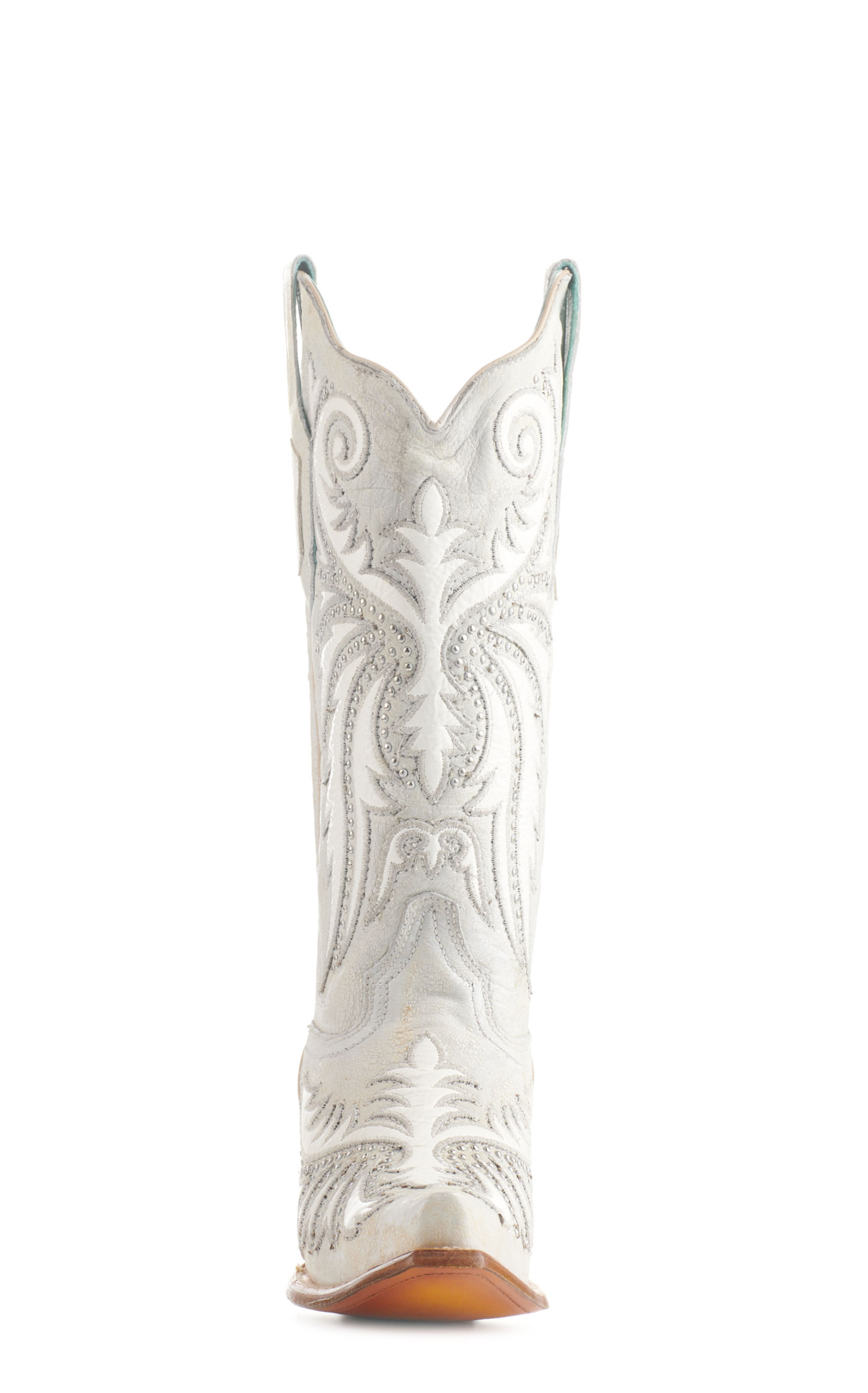 Corral Women's Distressed White with White Overlay and Studs Snip Toe Cowboy Boots - Image 1