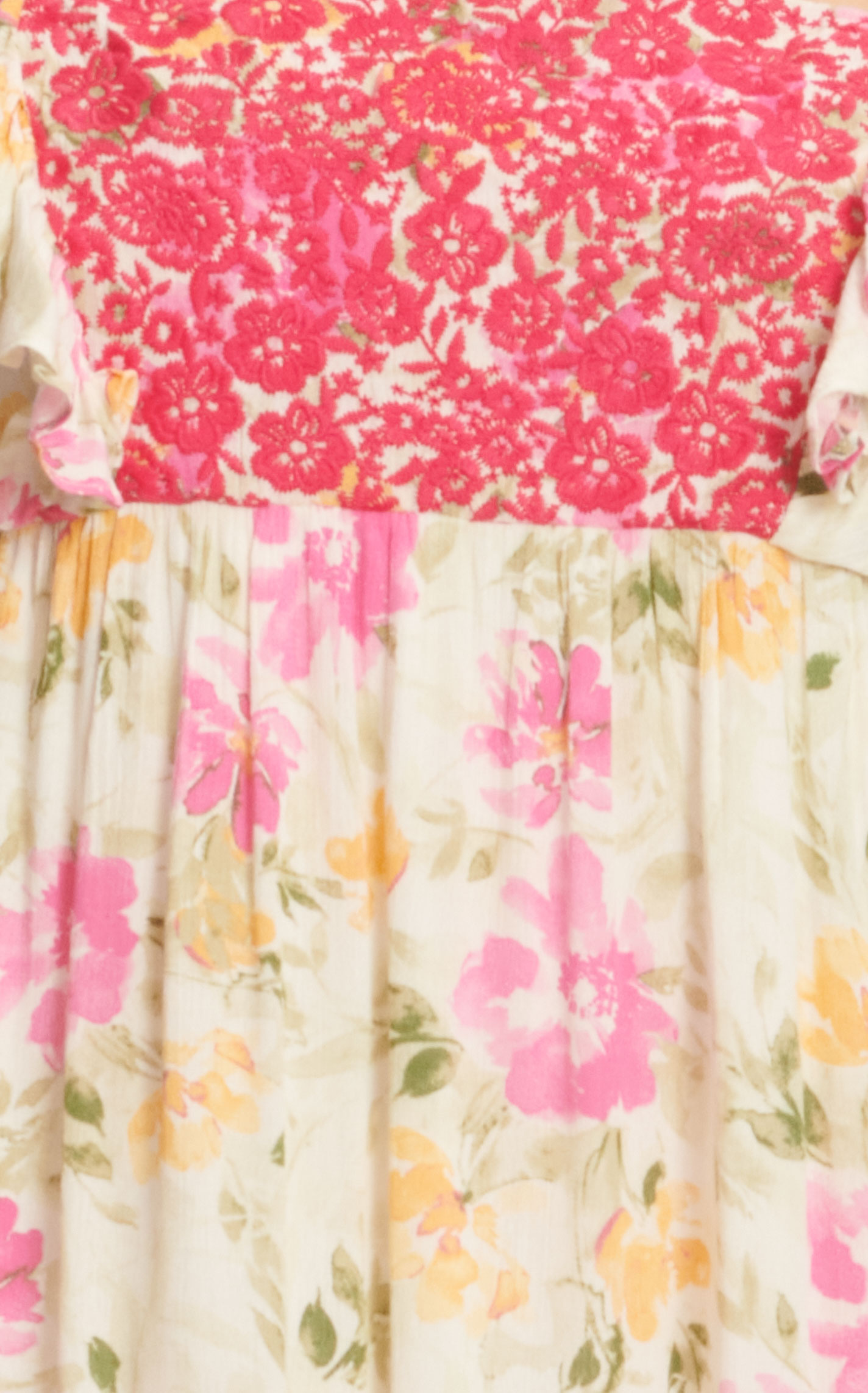 Savanna Jane Women's Cream with Floral Print Hot Pink Floral Embroidery Sleeveless Dress - Image 1