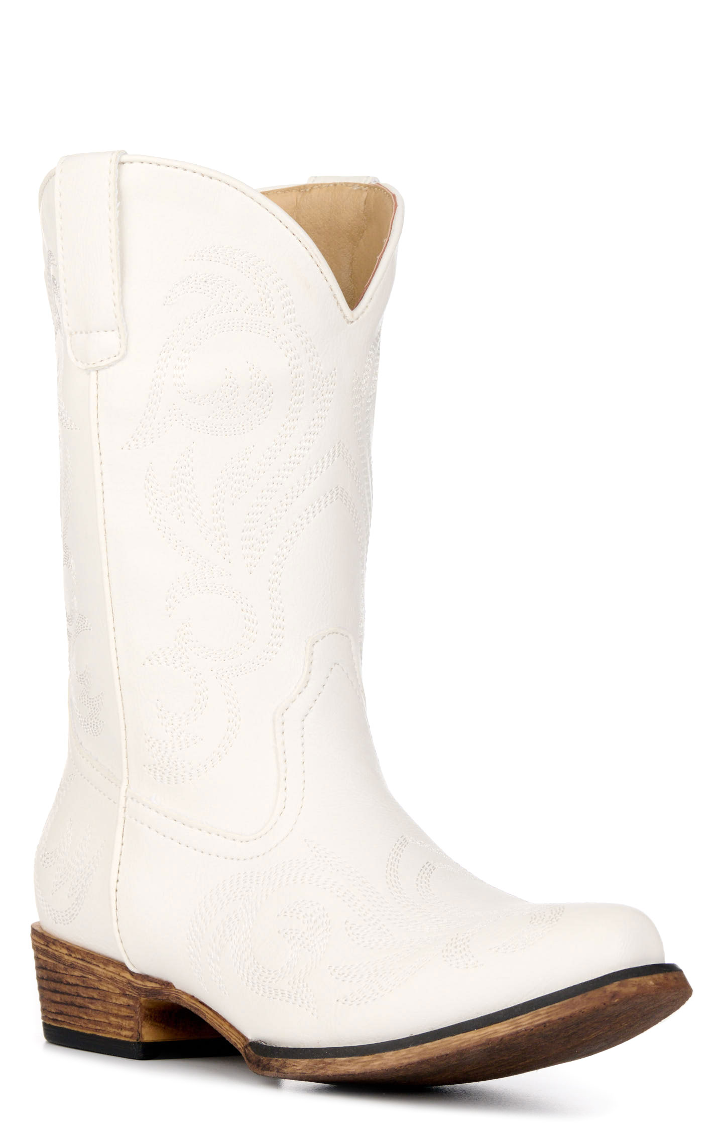 Roper Girls' Riley White Faux Leather Snip Toe Cowboy Boots - Image 1
