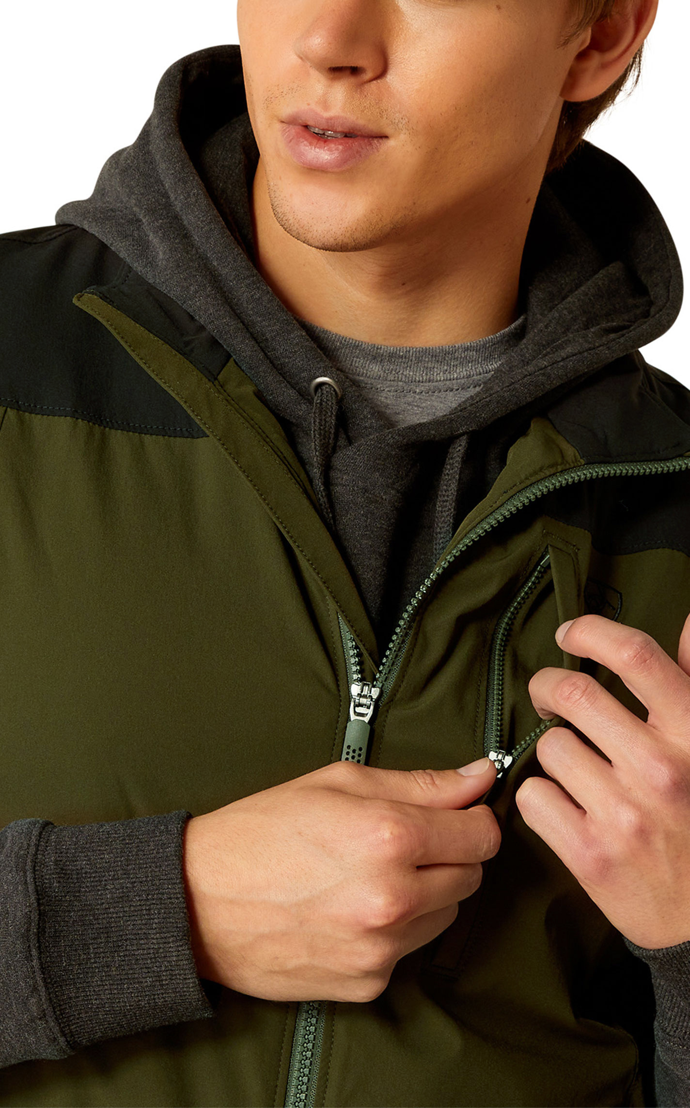 Ariat Men's Pioneer Black & Army Green Stretch Softshell Vest - Image 1