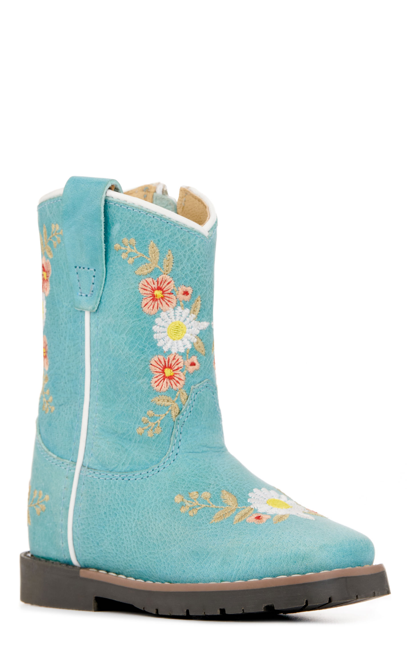 Smoky Mountain Toddler's Autry Turquoise with Floral Embroidery Wide Square Toe Cowboy Boots - Image 1