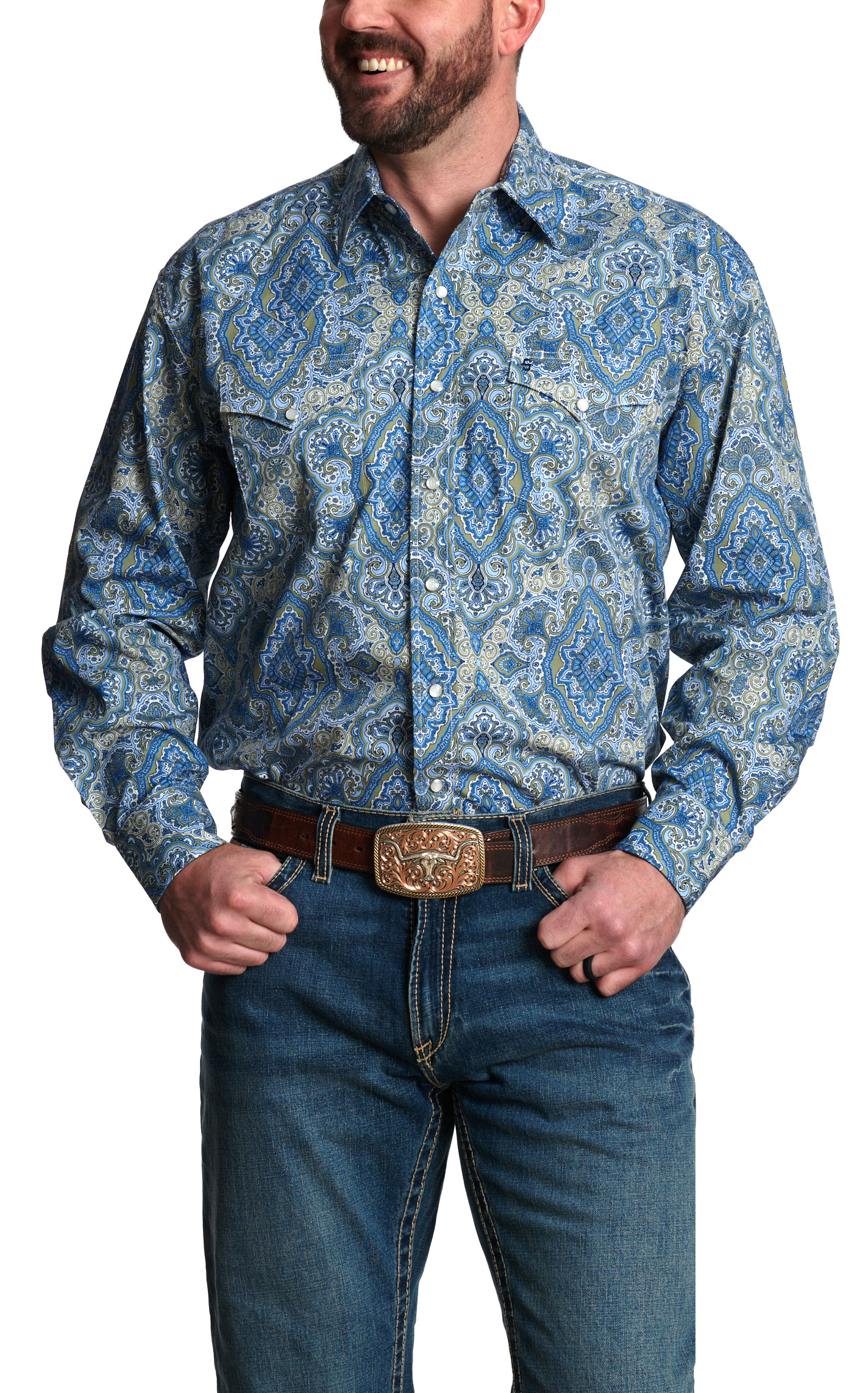Stetson Men's Medium Blue Paisley Print Shirt - Image 1