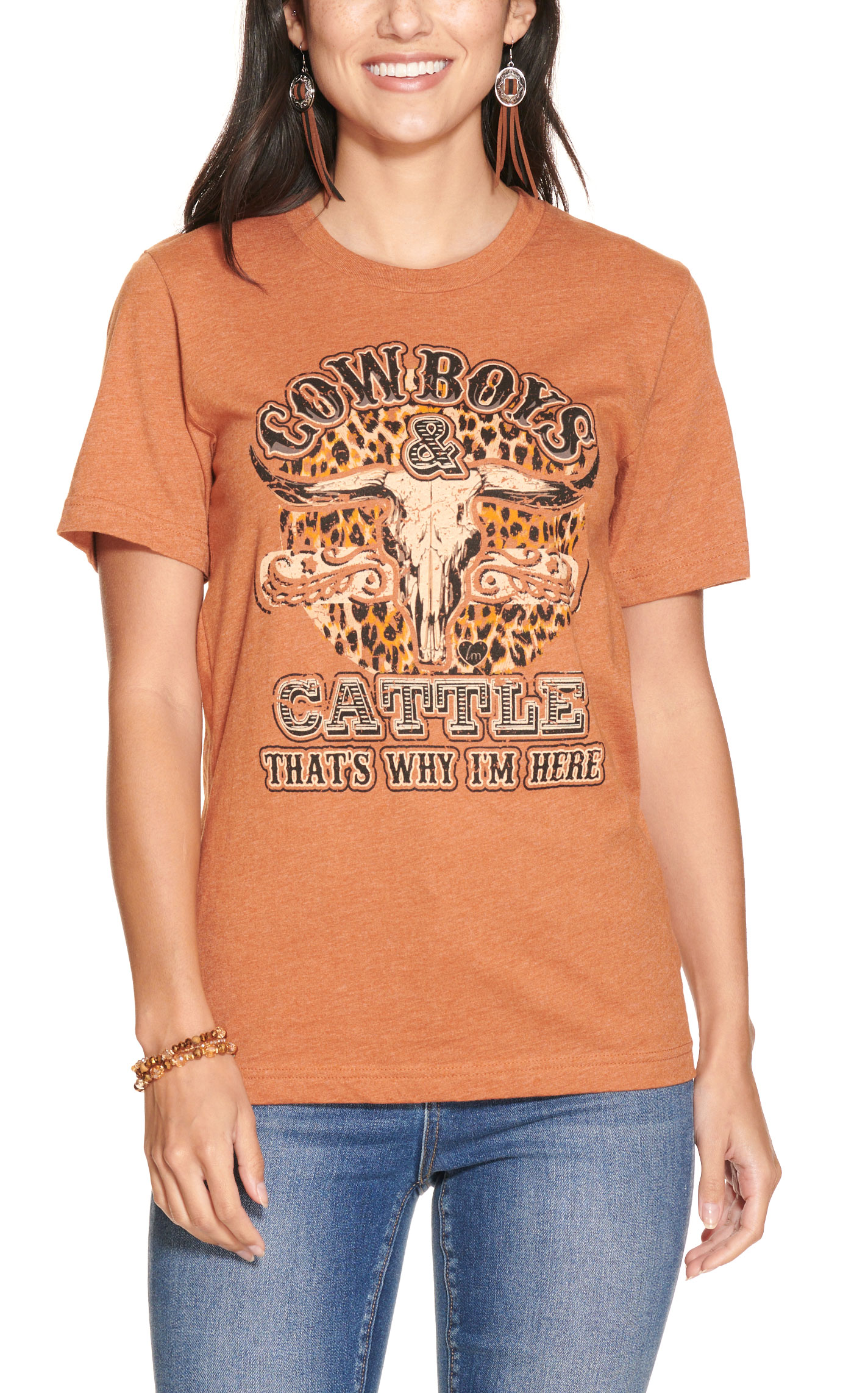 LuLu Mac Women's Autumn Rust Cowboys & Cattle Graphic Short Sleeve T-Shirt - Image 1