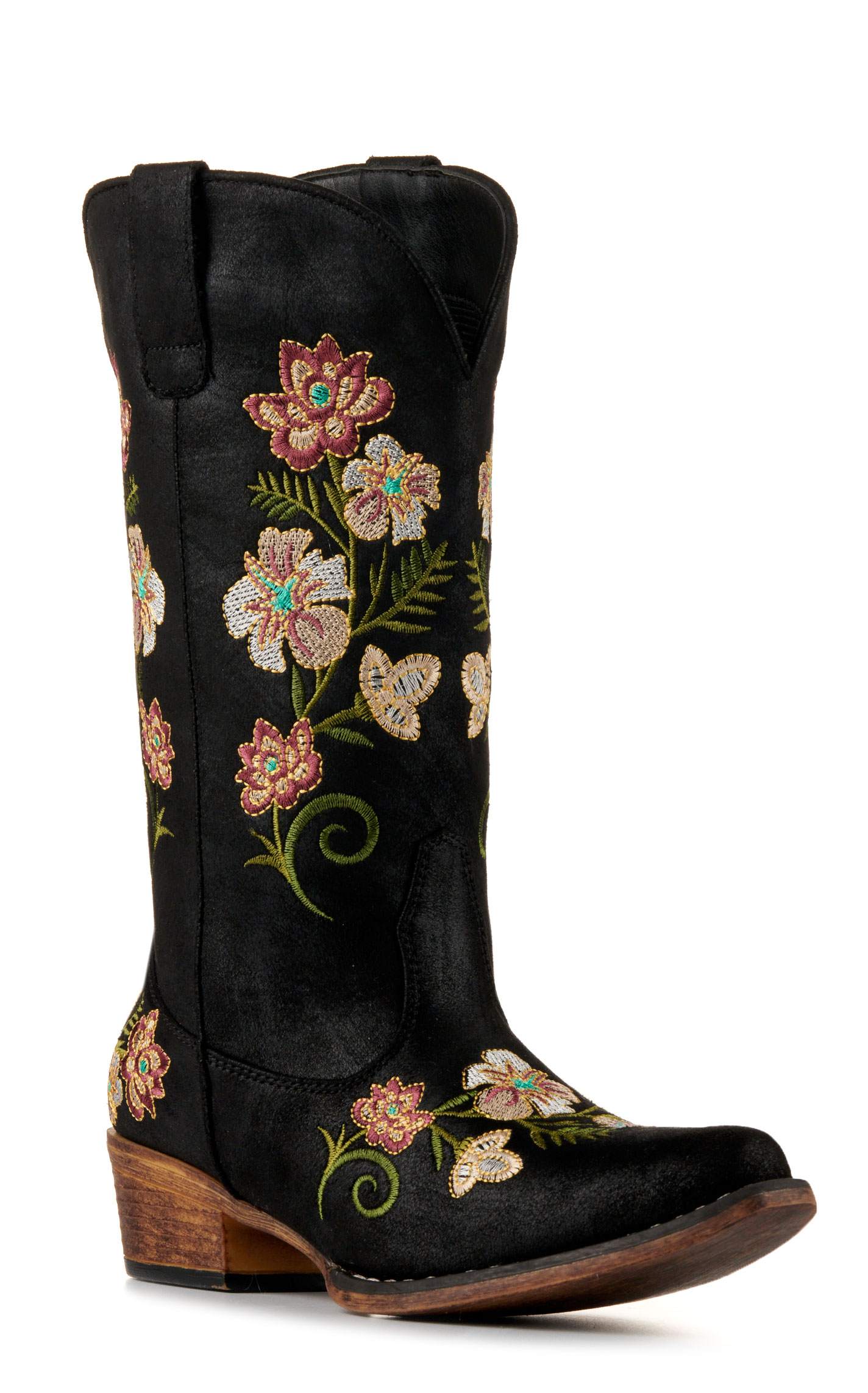 Roper Women's Riley Floral Black with Floral Embroidery Snip Toe Cowboy Boots - Image 1