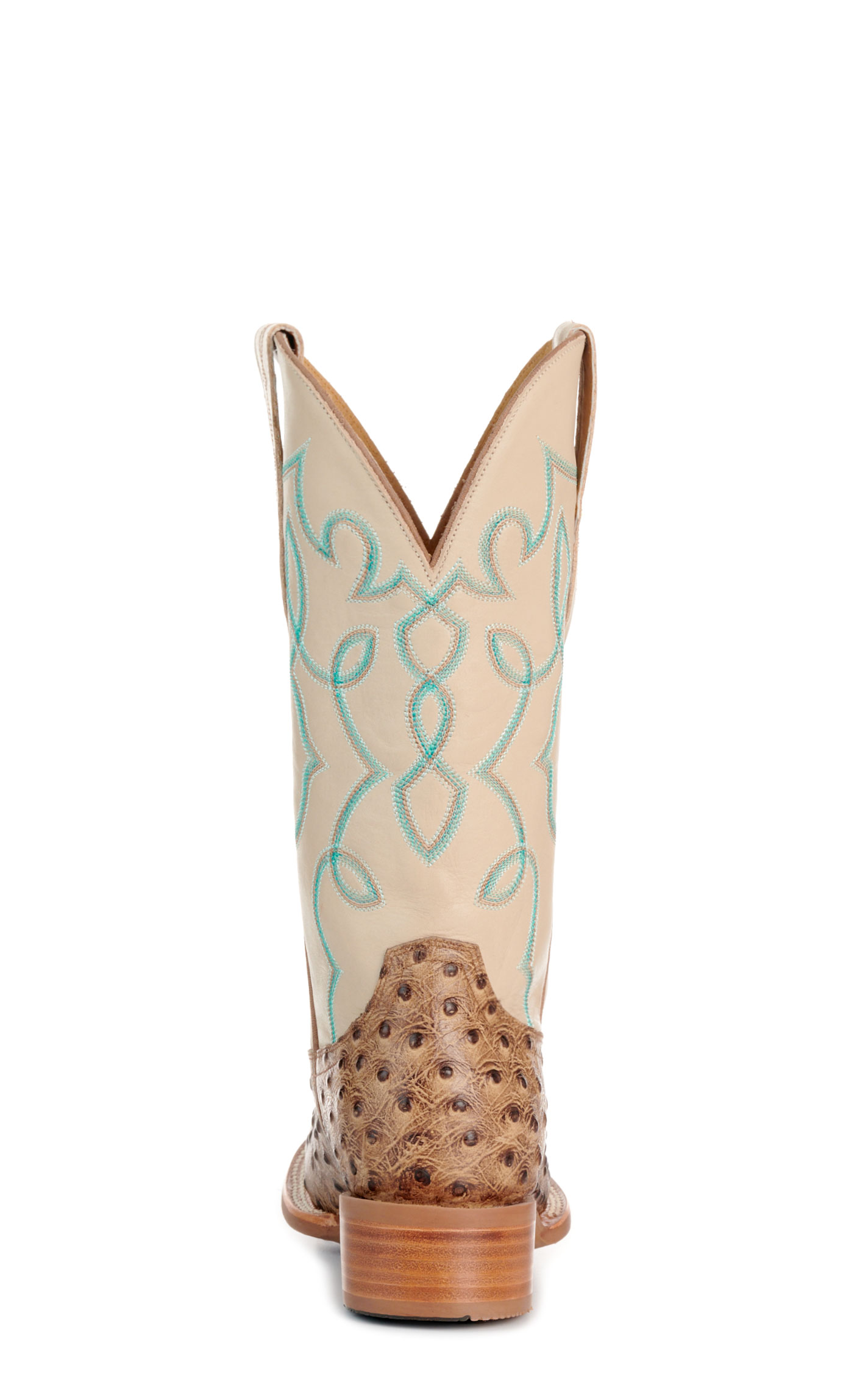 Cavender’s Women’s Intrepid Sand Ostrich Print and Bone Wide Square Toe Cowboy Boots  - Image 1