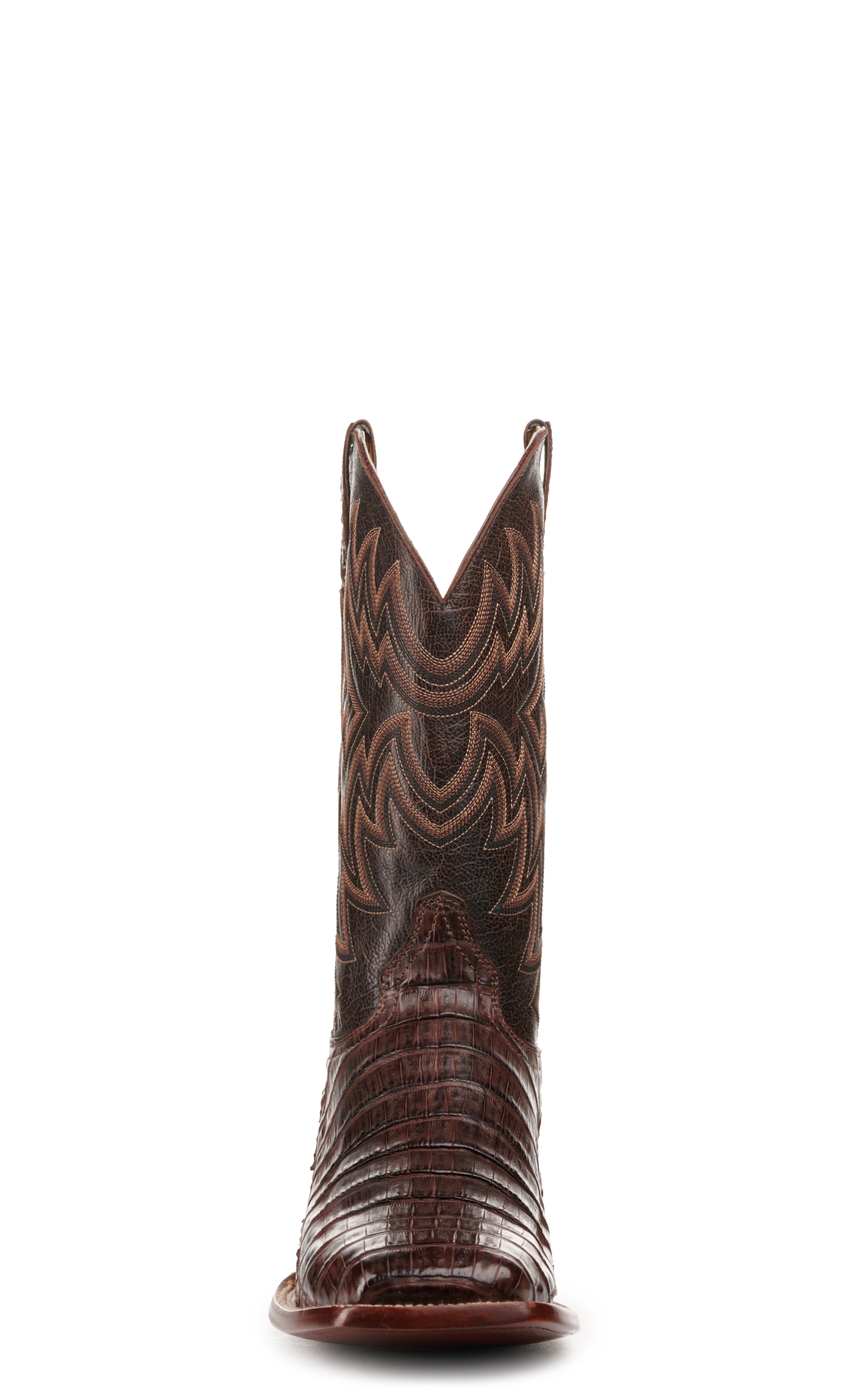 Cavender's Men's Chocolate and Cigar Caiman Tail Wide Square Toe Exotic Cowboy Boot - Image 1
