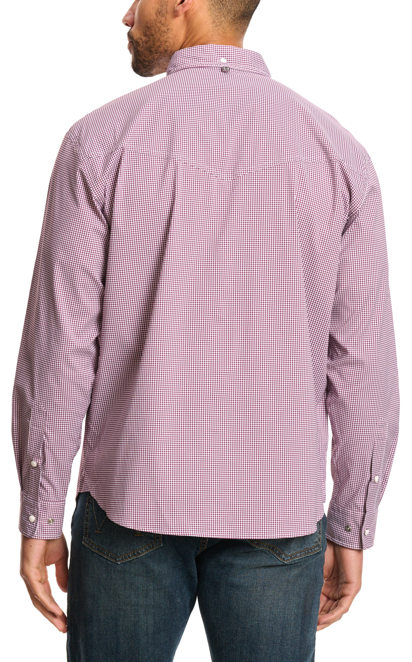 Rafter C Outdoors Men's burgundy Gingham Lefty Fishing Shirt - Image 3